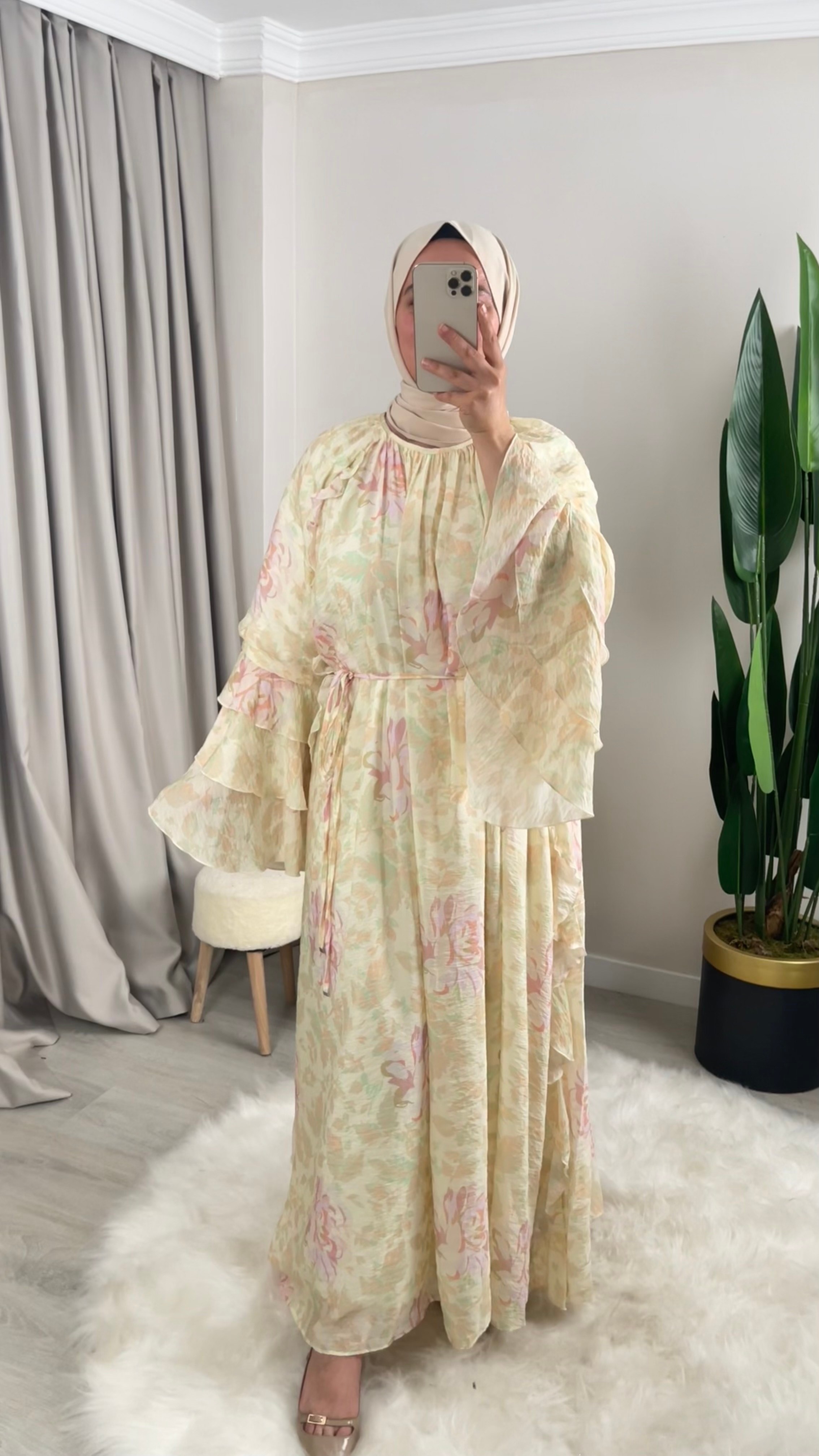 NİLDA Şifon Fırfır Detaylı Uzun Elbise