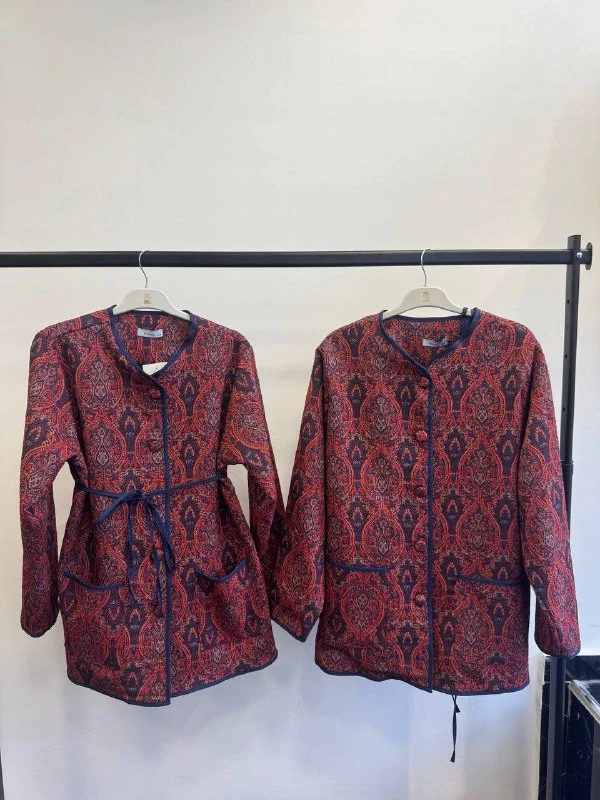 LARA Çıtçıtlı Çift Cepli Desenli Ceket - Lacivert-Bordo