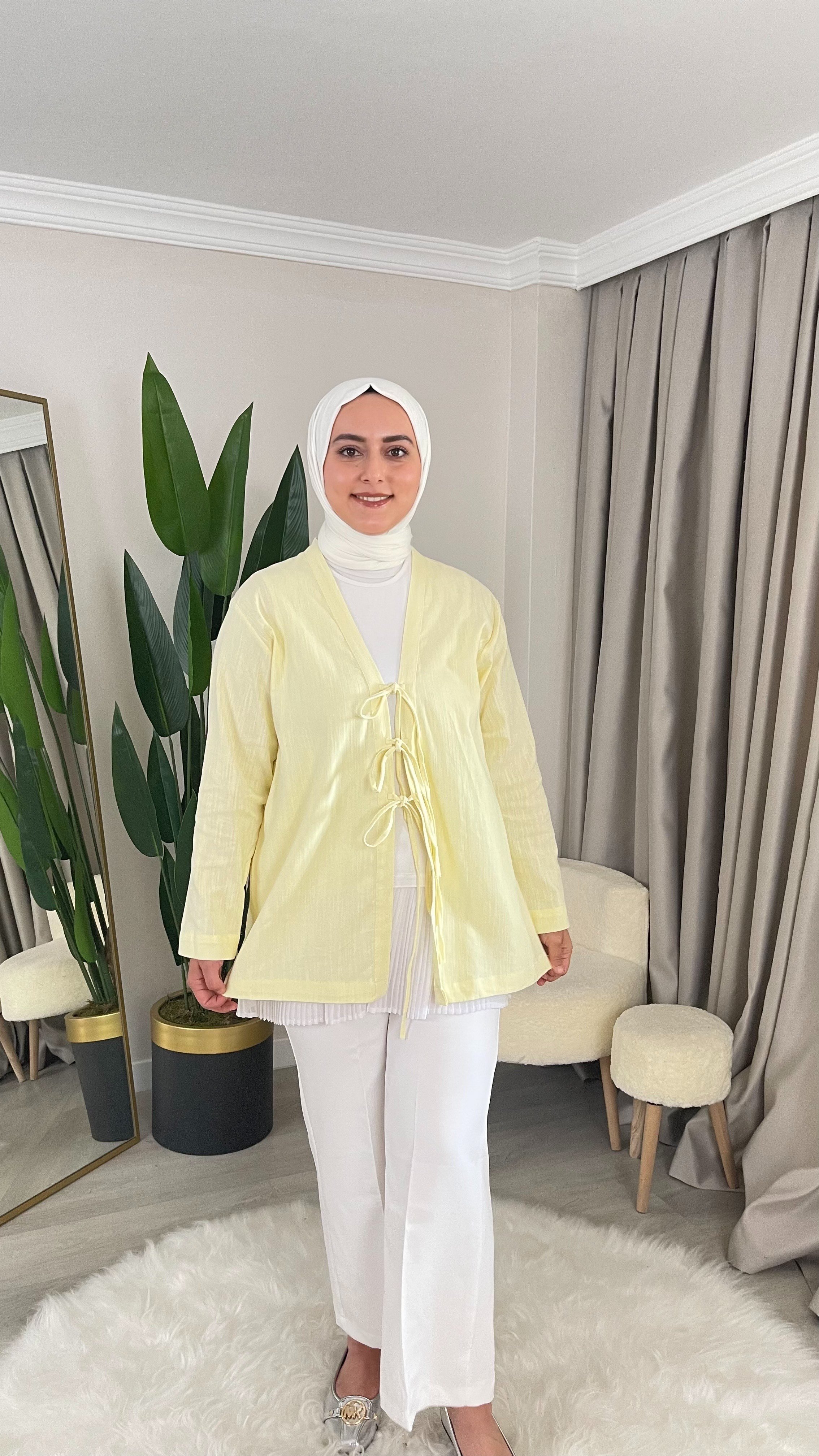 AYDA İp Bağlama Detaylı Tensel Kumaş Kimono Gömlek