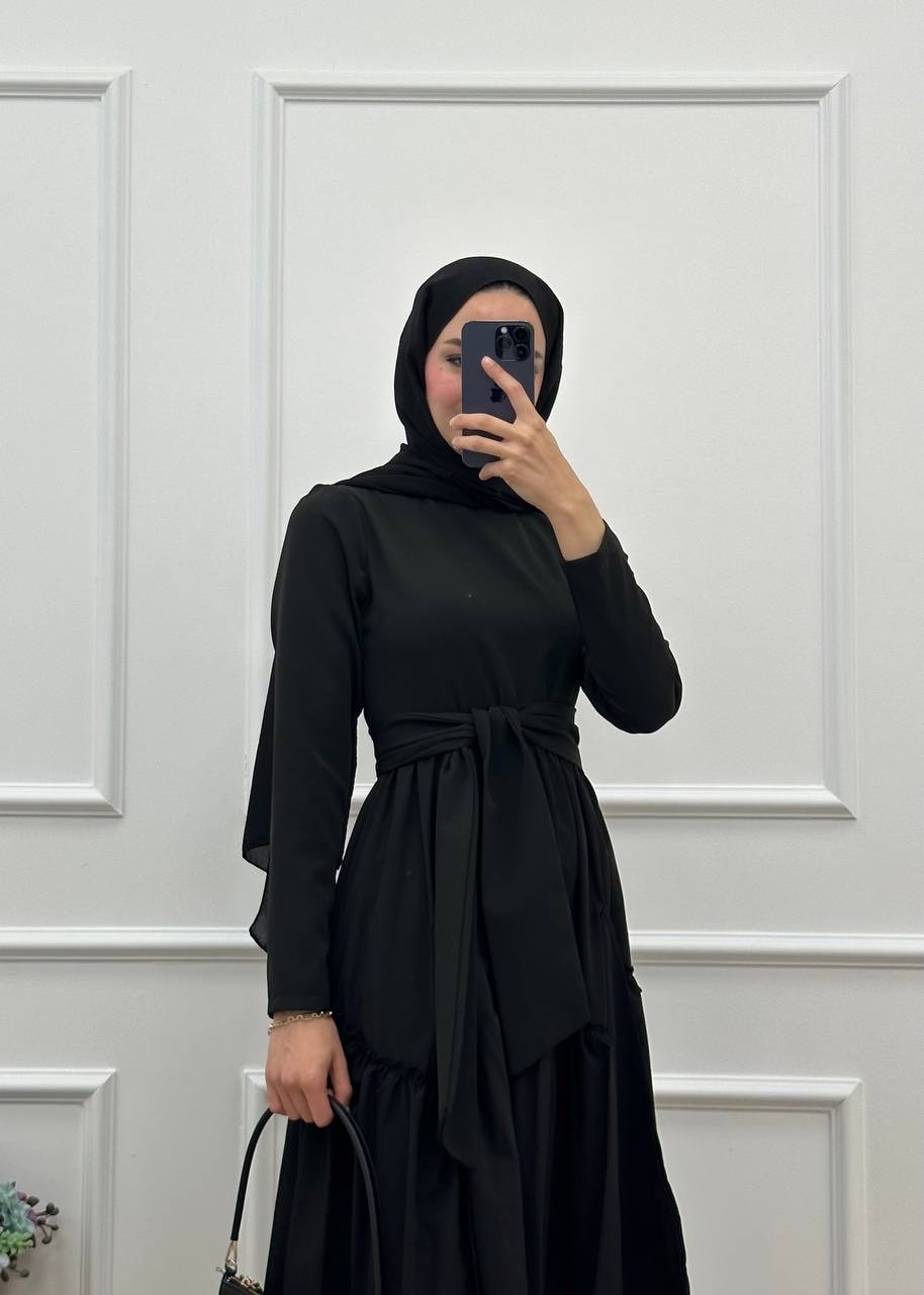 IRMAK Poplin - Krep Asimetrik Kemerli Balon Elbise