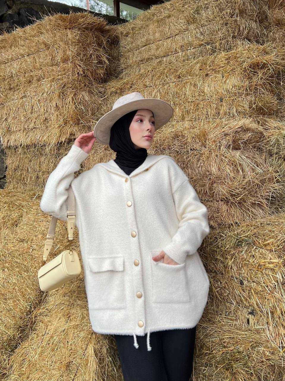 Mina Angora Premium Kapüşonlu Hırka