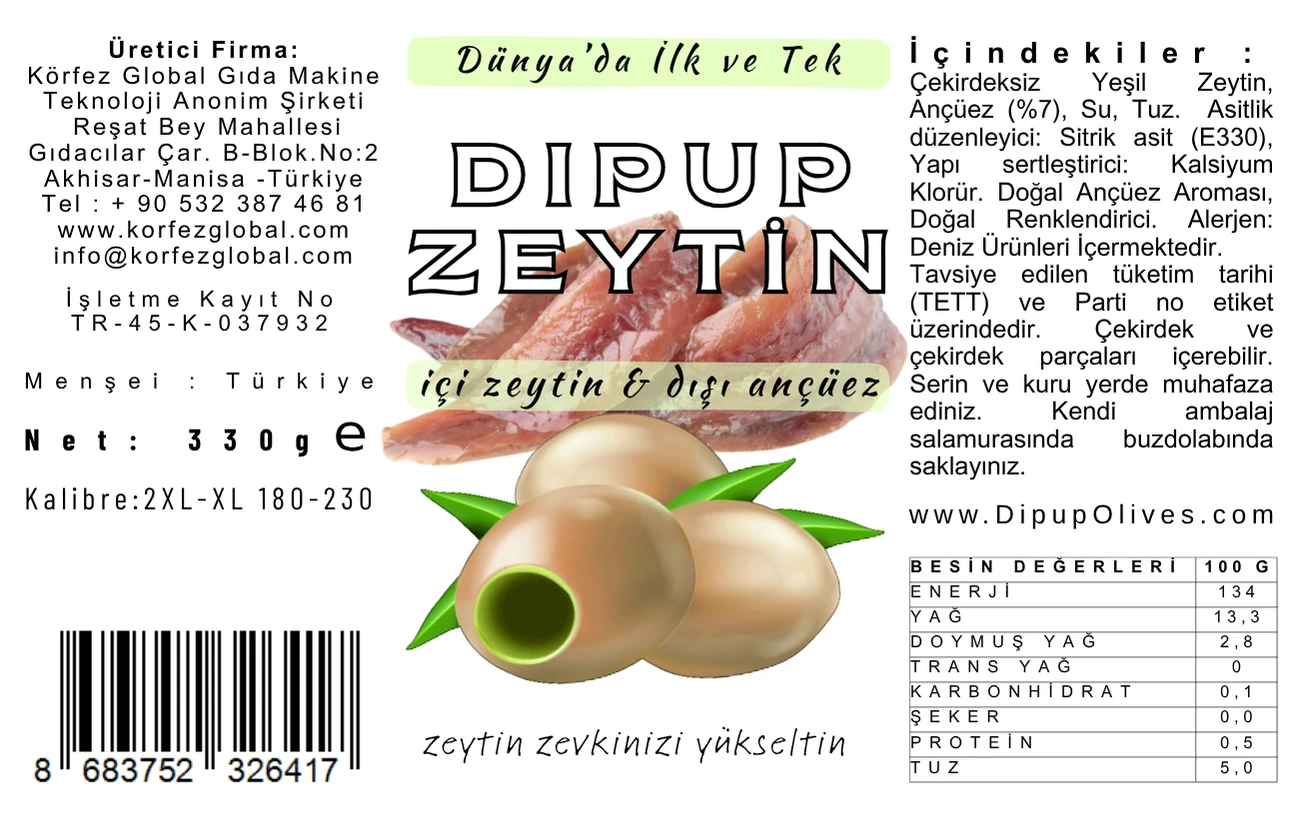330 GR KAVANOZ ANÇÜEZLİ DIPUP ZEYTİN