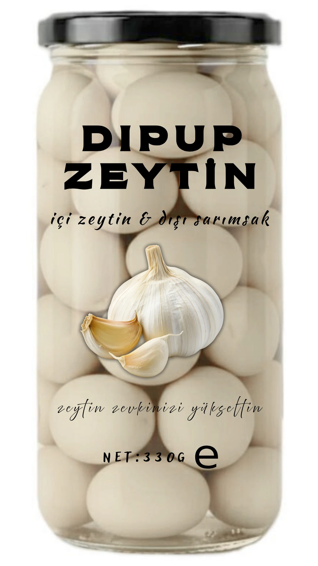 330 GR KAVANOZ SARIMSAKLI DIPUP ZEYTİN