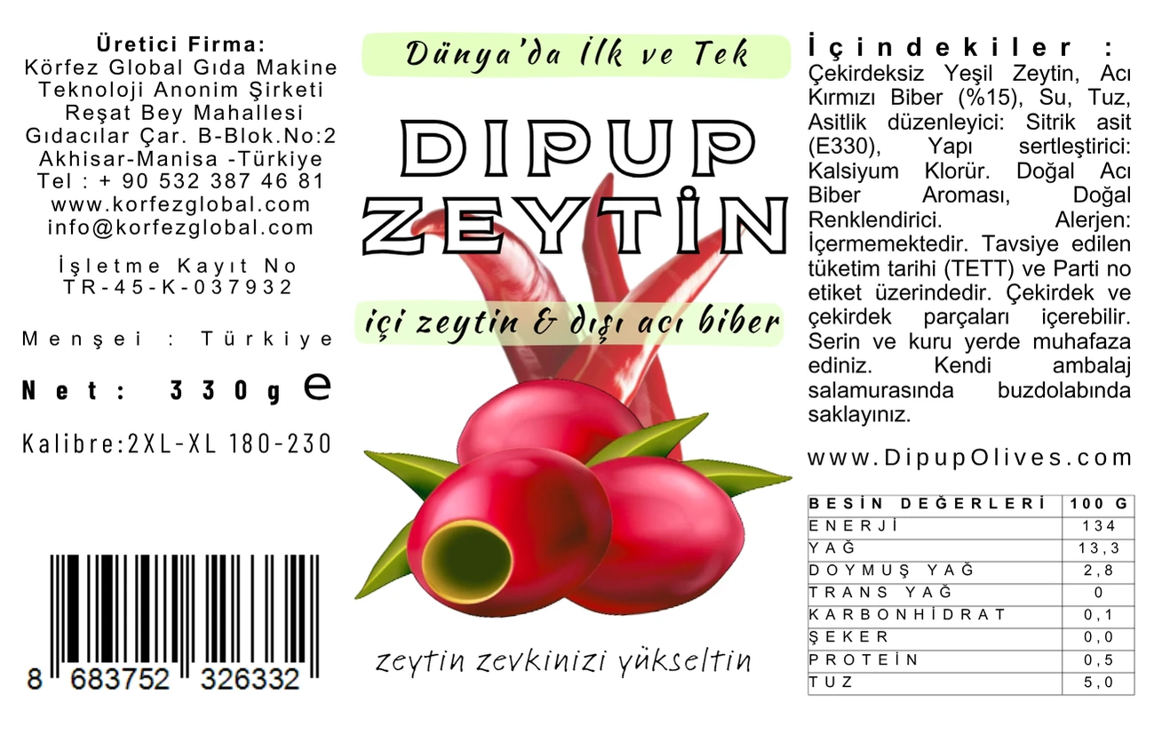 330 GR KAVANOZ ACI BİBERLİ DIPUP ZEYTİN