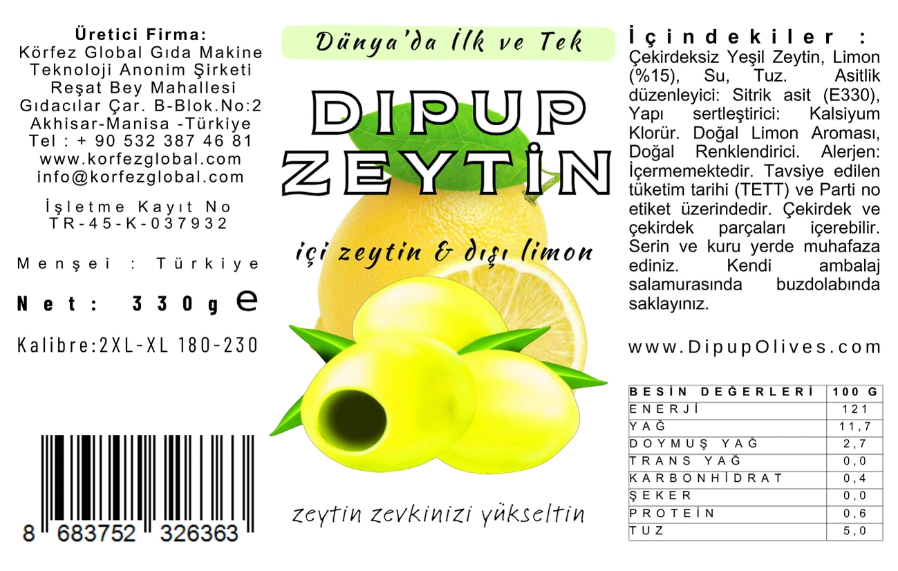 330 GR KAVANOZ LİMONLU DIPUP ZEYTİN