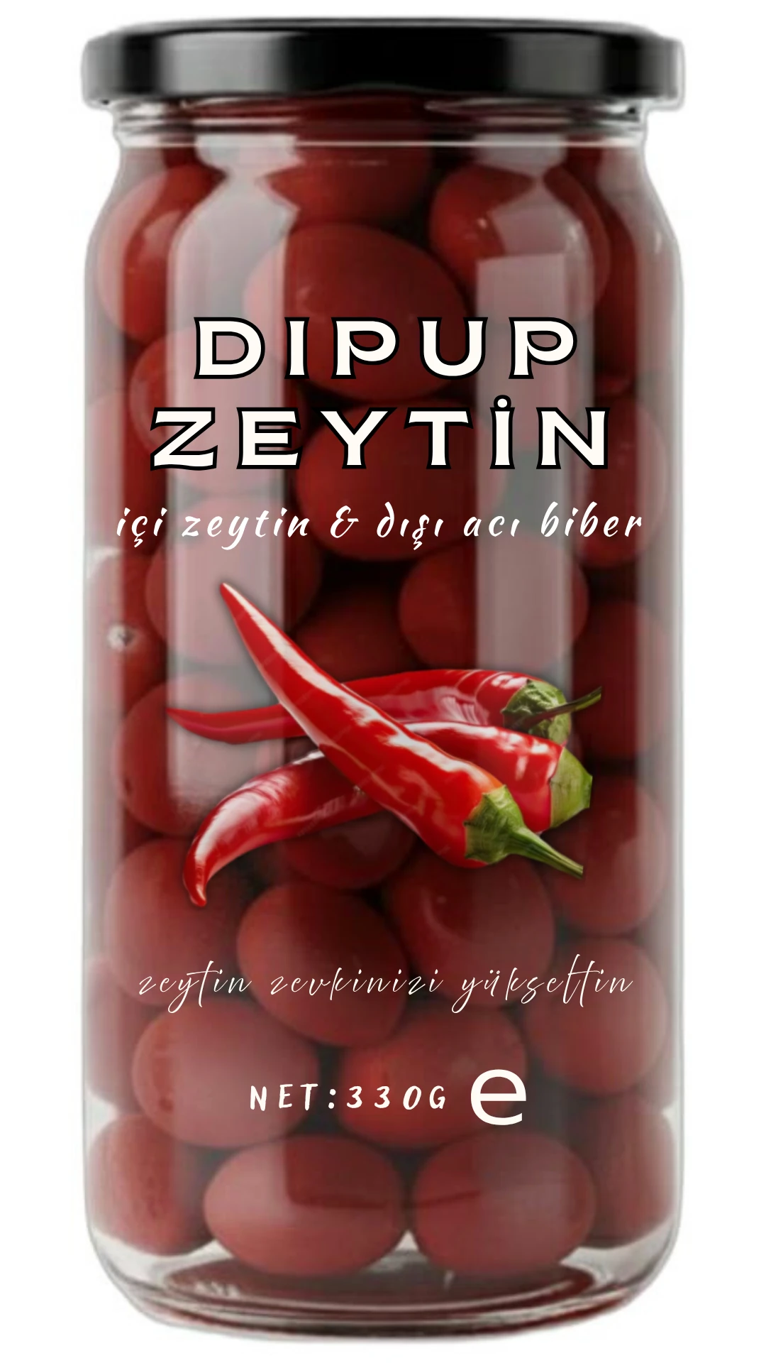 330 GR KAVANOZ ACI BİBERLİ DIPUP ZEYTİN