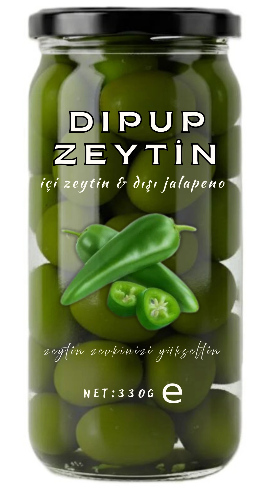 330 GR KAVANOZ JALAPENO BİBERLİ DIPUP ZEYTİN
