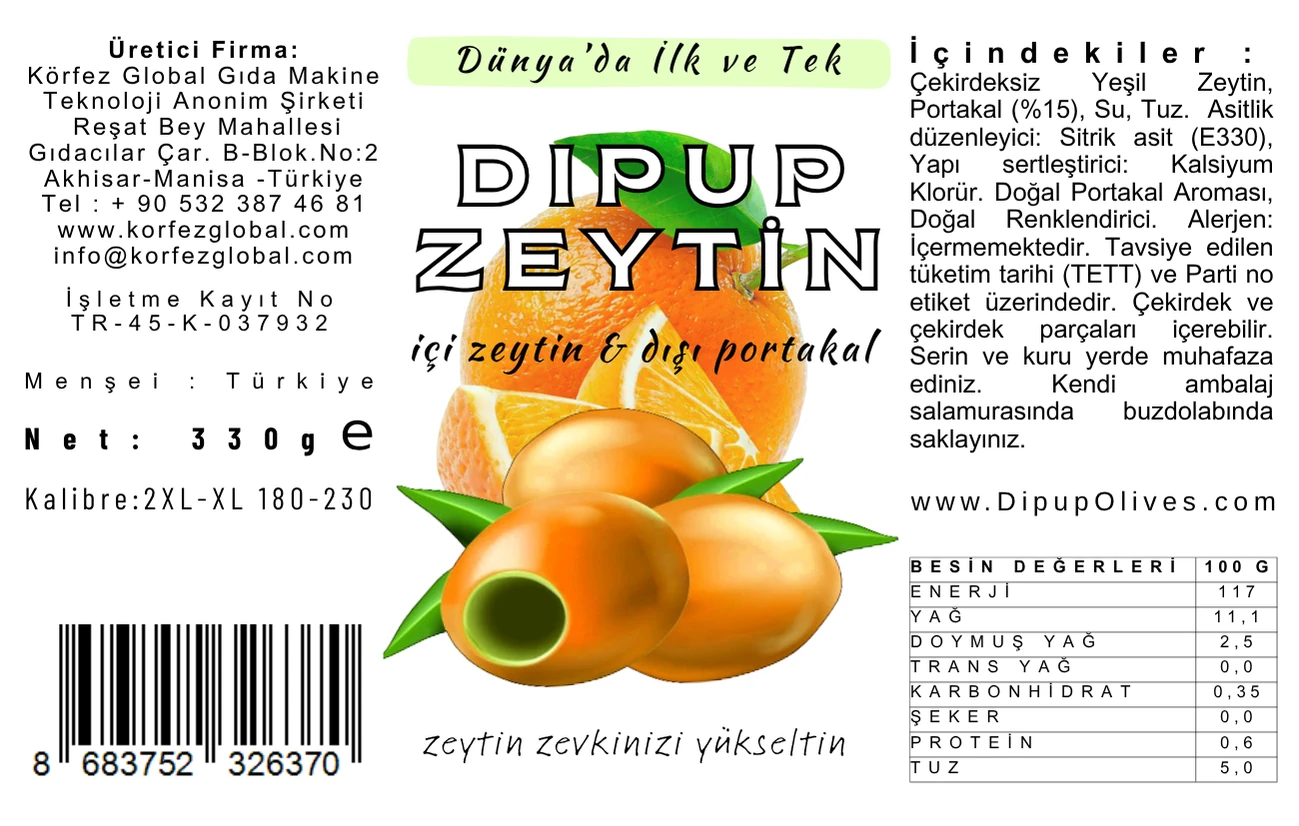 330 GR KAVANOZ PORTAKALLI DIPUP ZEYTİN