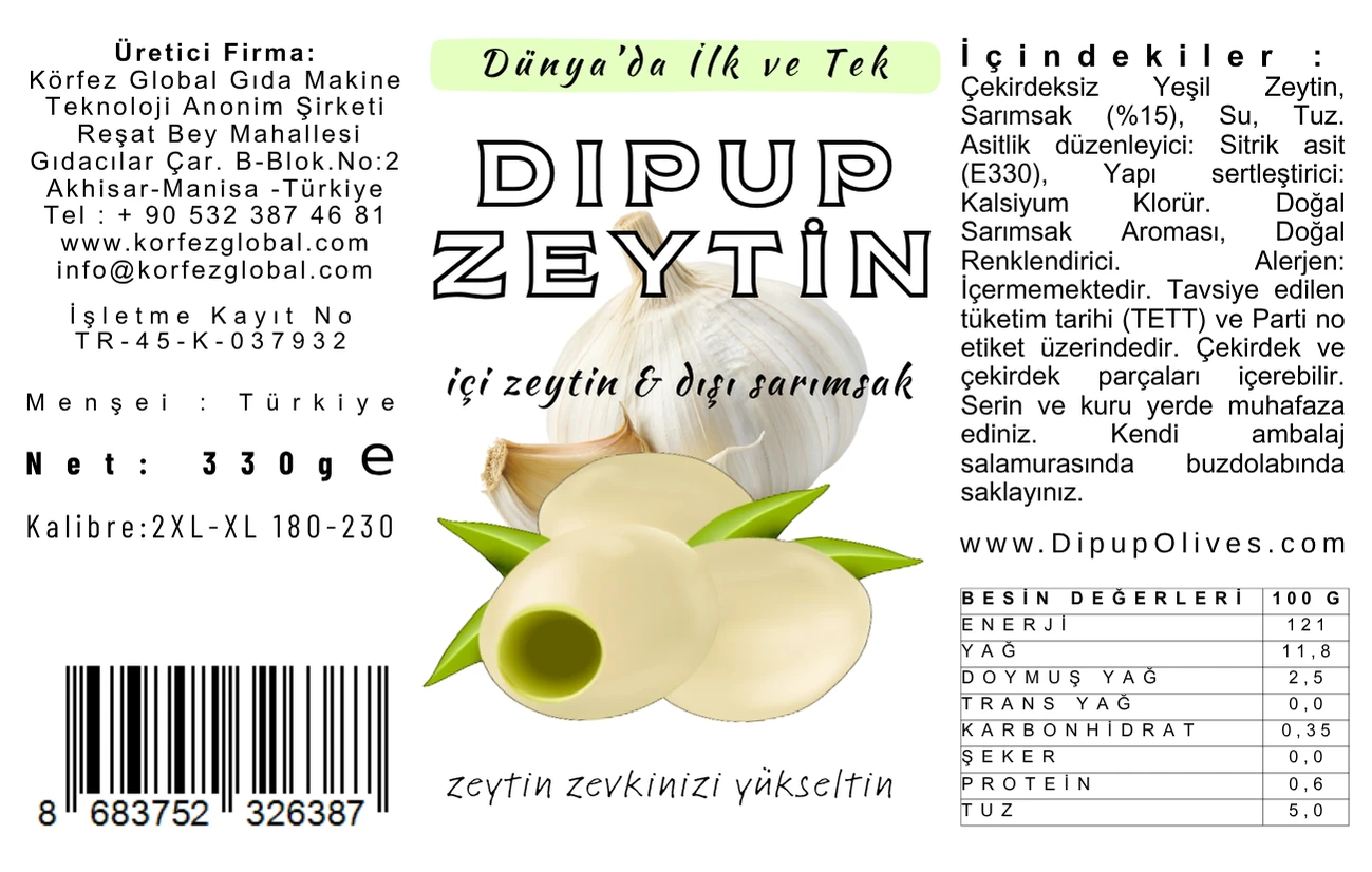 330 GR KAVANOZ SARIMSAKLI DIPUP ZEYTİN