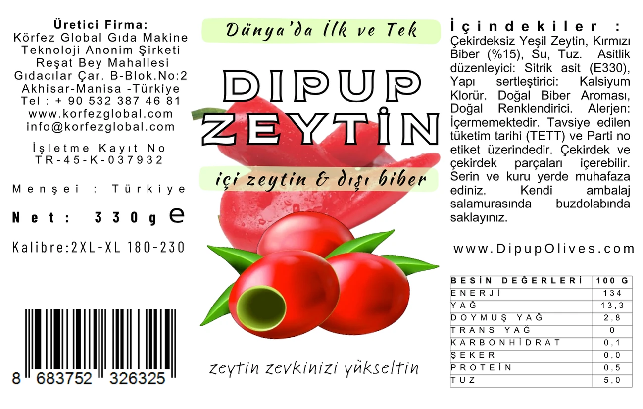 330 GR KAVANOZ BİBERLİ DIPUP ZEYTİNLİ