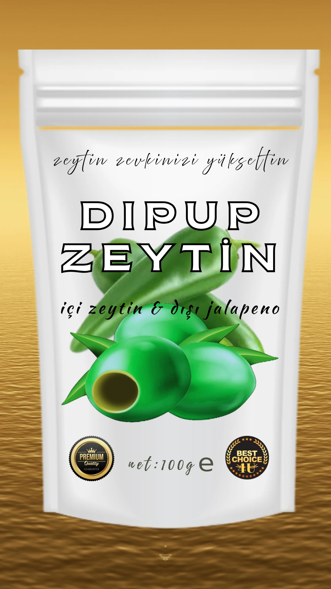 100 GR DOYPACK JALAPENO BİBERLİ DIPUP ZEYTİN