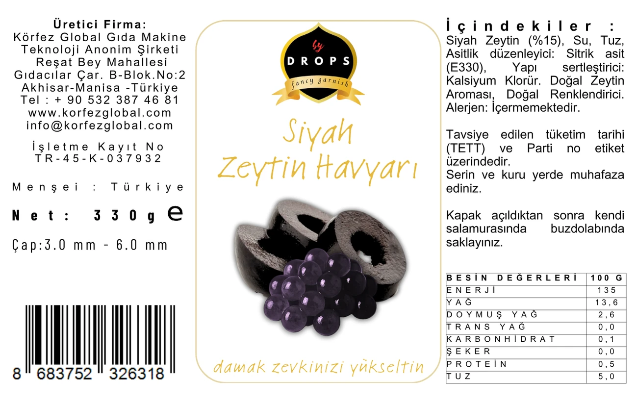 330 GR KAVANOZ SİYAH ZEYTİN HAVYARI