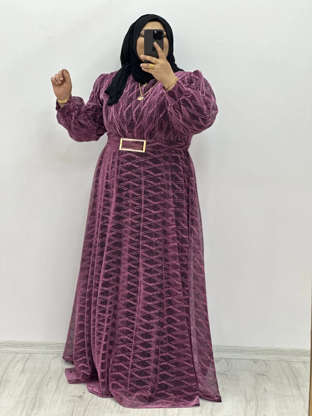 Büyük Beden Abiye Mor Üzeri Tül Detaylı