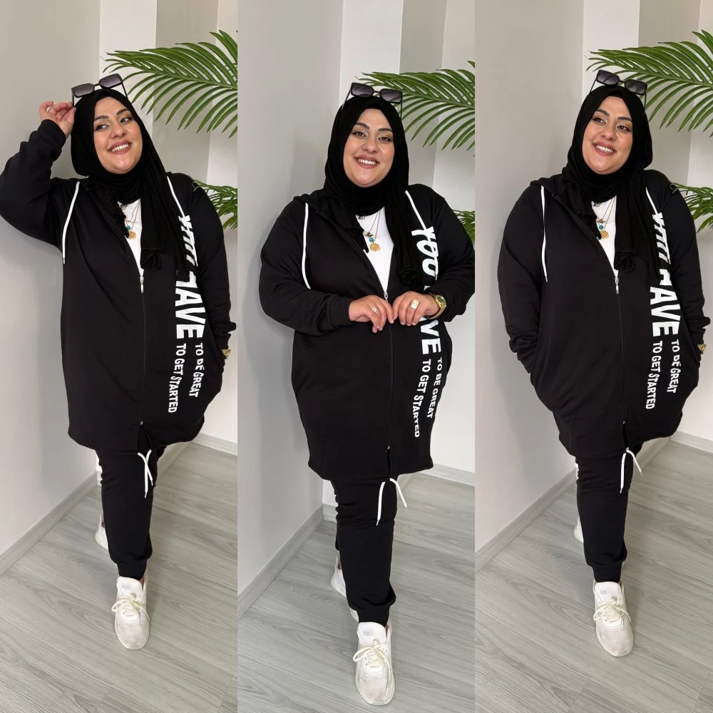 Büyük Beden Siyah Spor Takım