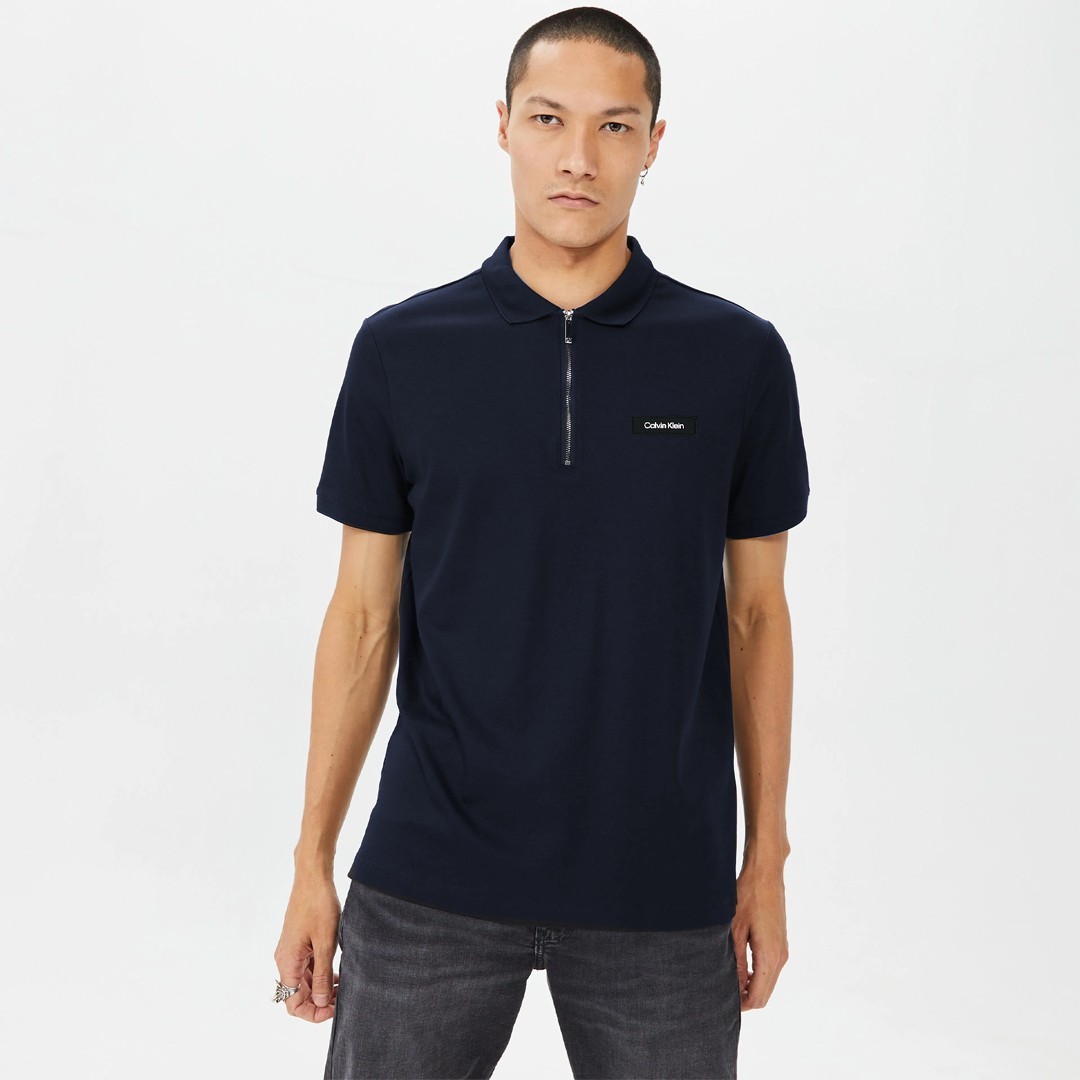 Calvin Klein Smooth Cotton Zip Polo - Lacivert