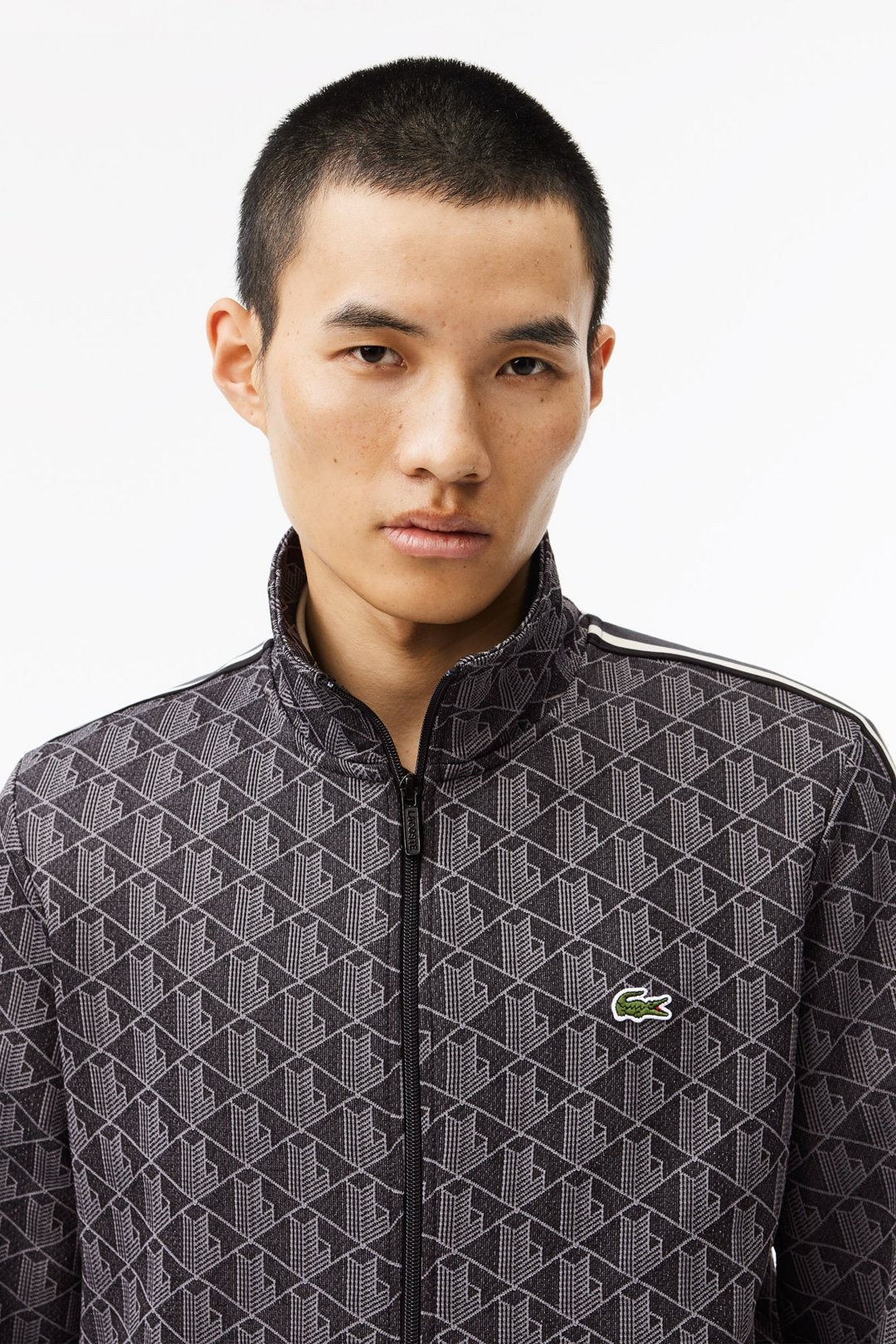 Regular Fit Fermuarlı Monogram Eşofman Takımı - Siyah