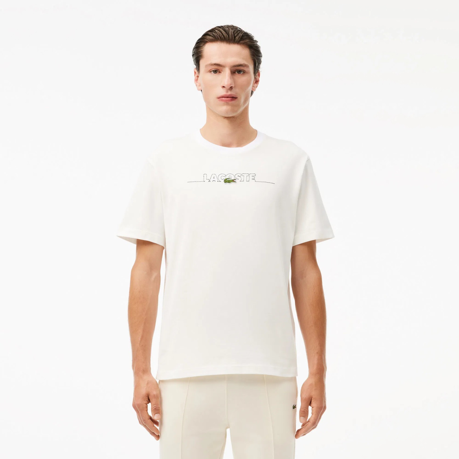 Classic Fit Bisiklet Yaka Baskılı T-Shirt - Beyaz