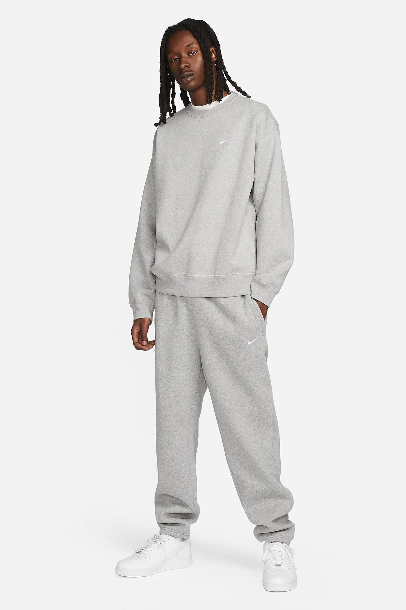 Solo Swoosh Fleece Crew Üst - Dark Grey Heather/Silver