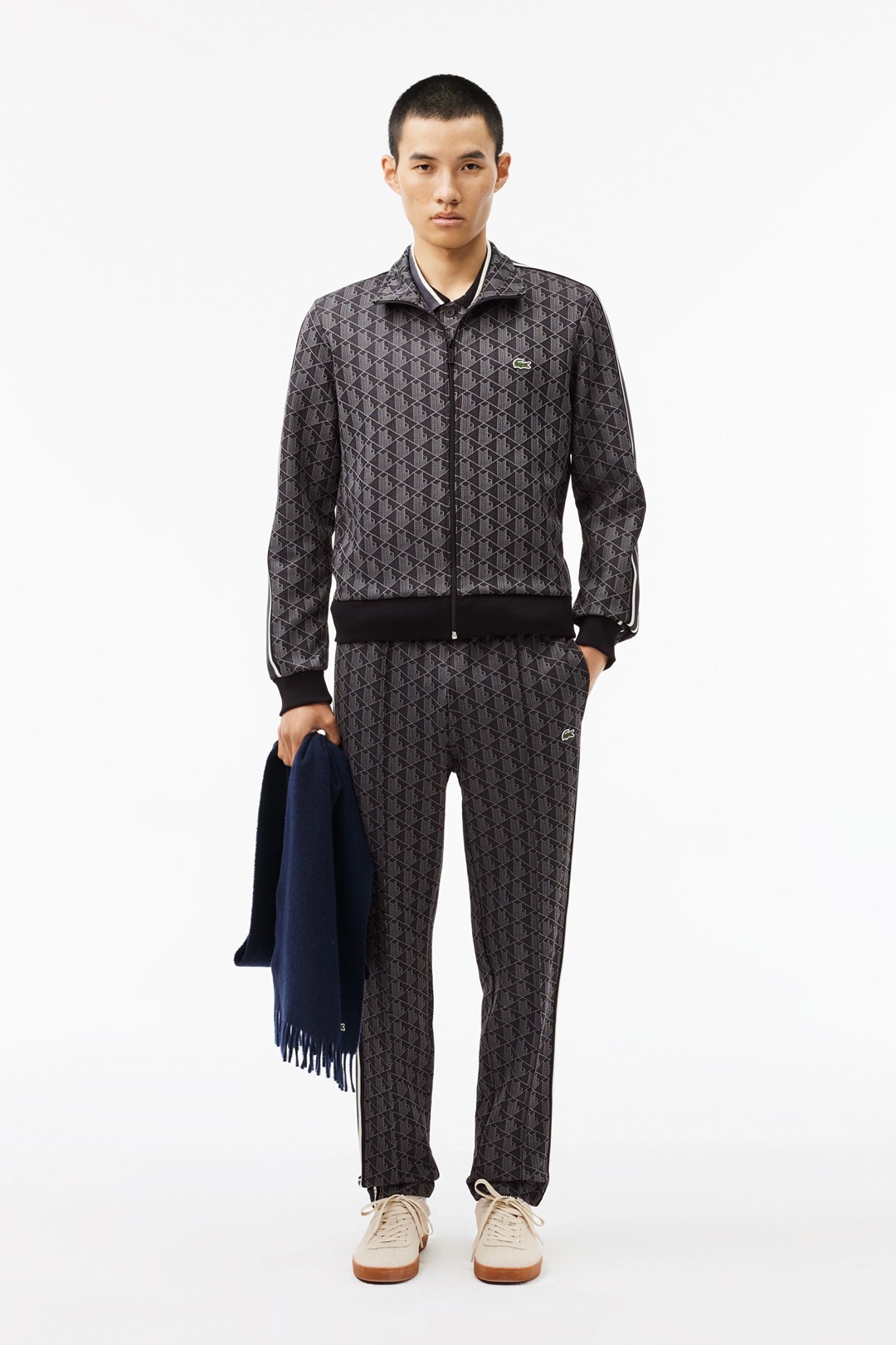 Regular Fit Fermuarlı Monogram Eşofman Takımı - Siyah