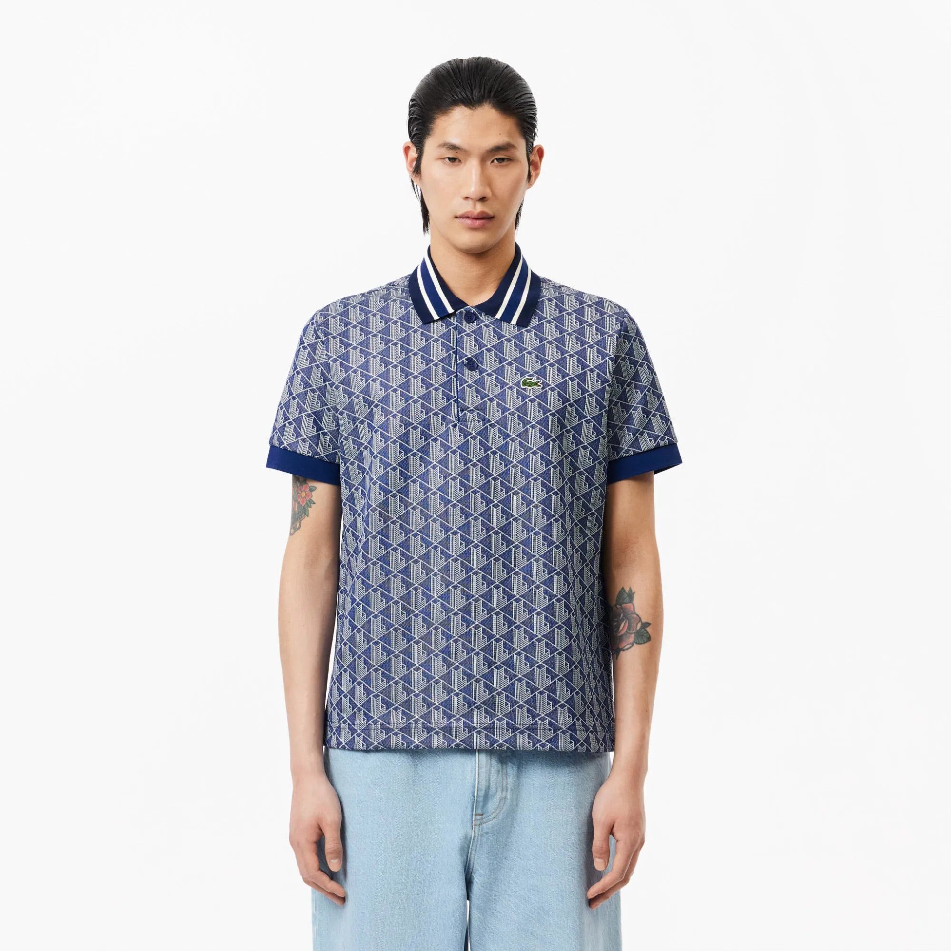 Classic Fit Monogram Polo - Mavi