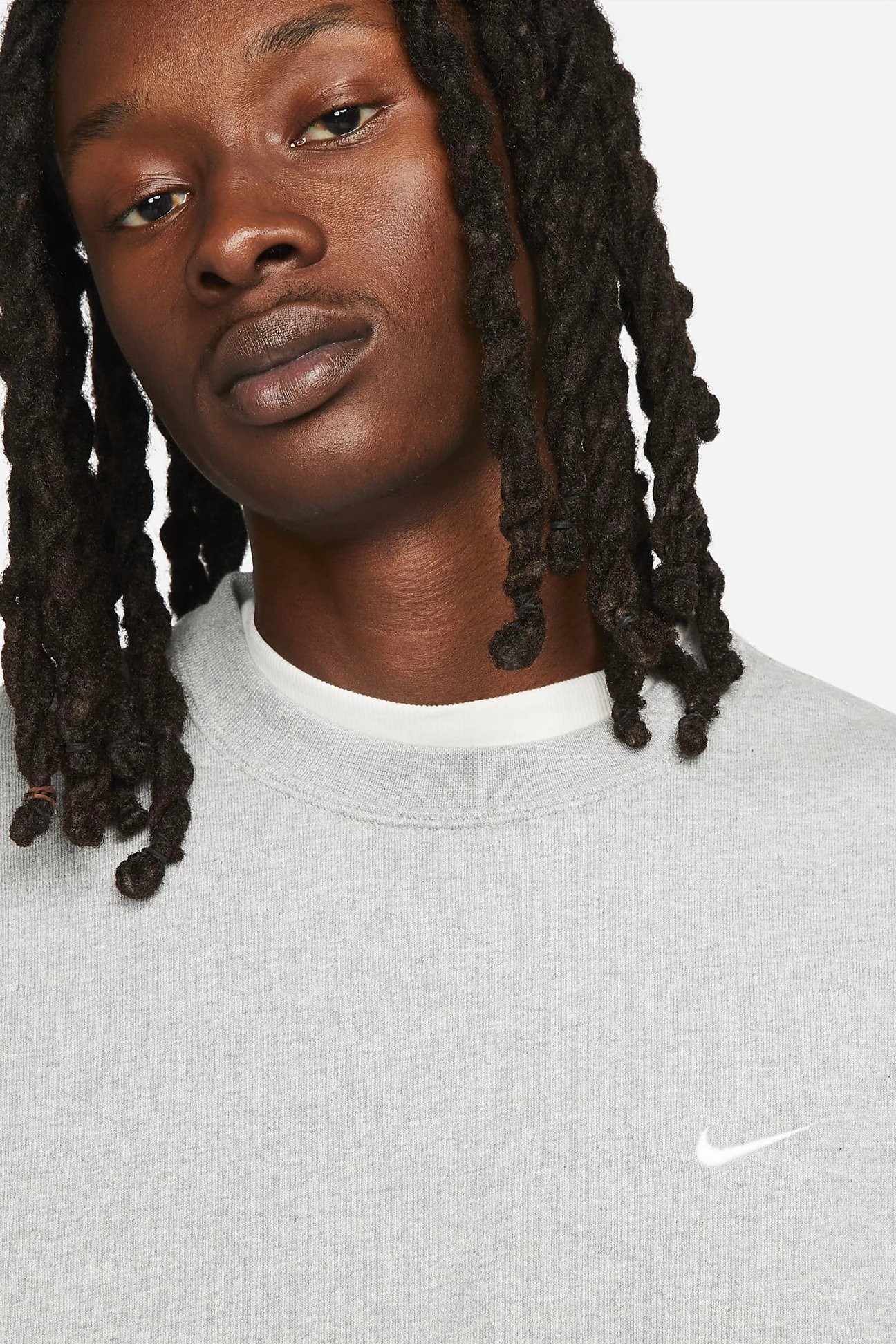 Solo Swoosh Fleece Crew Üst - Dark Grey Heather/Silver