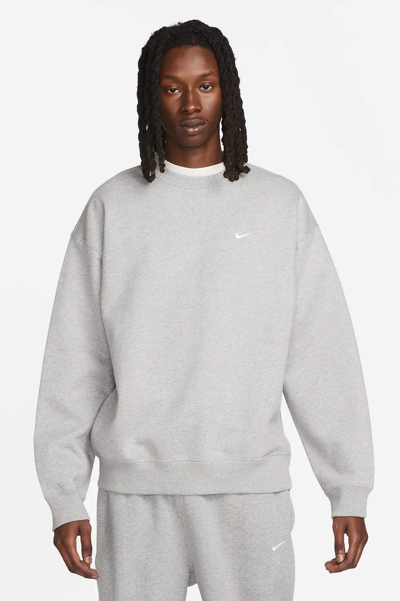 Solo Swoosh Fleece Crew Üst - Dark Grey Heather/Silver