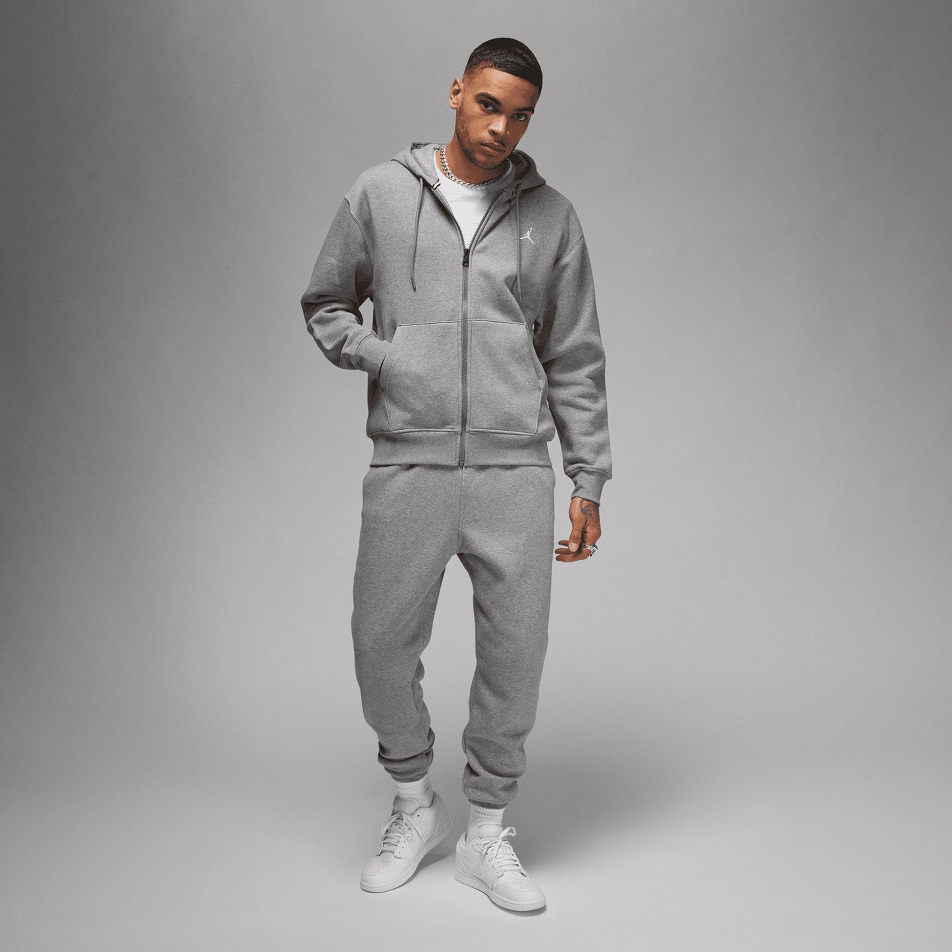 Essentials Tam Boy Fermuarlı Fleece Takım - Dark Grey Heather/Silver