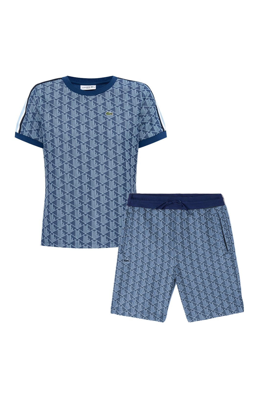 Monogram Tişört & Şort Set - Mavi