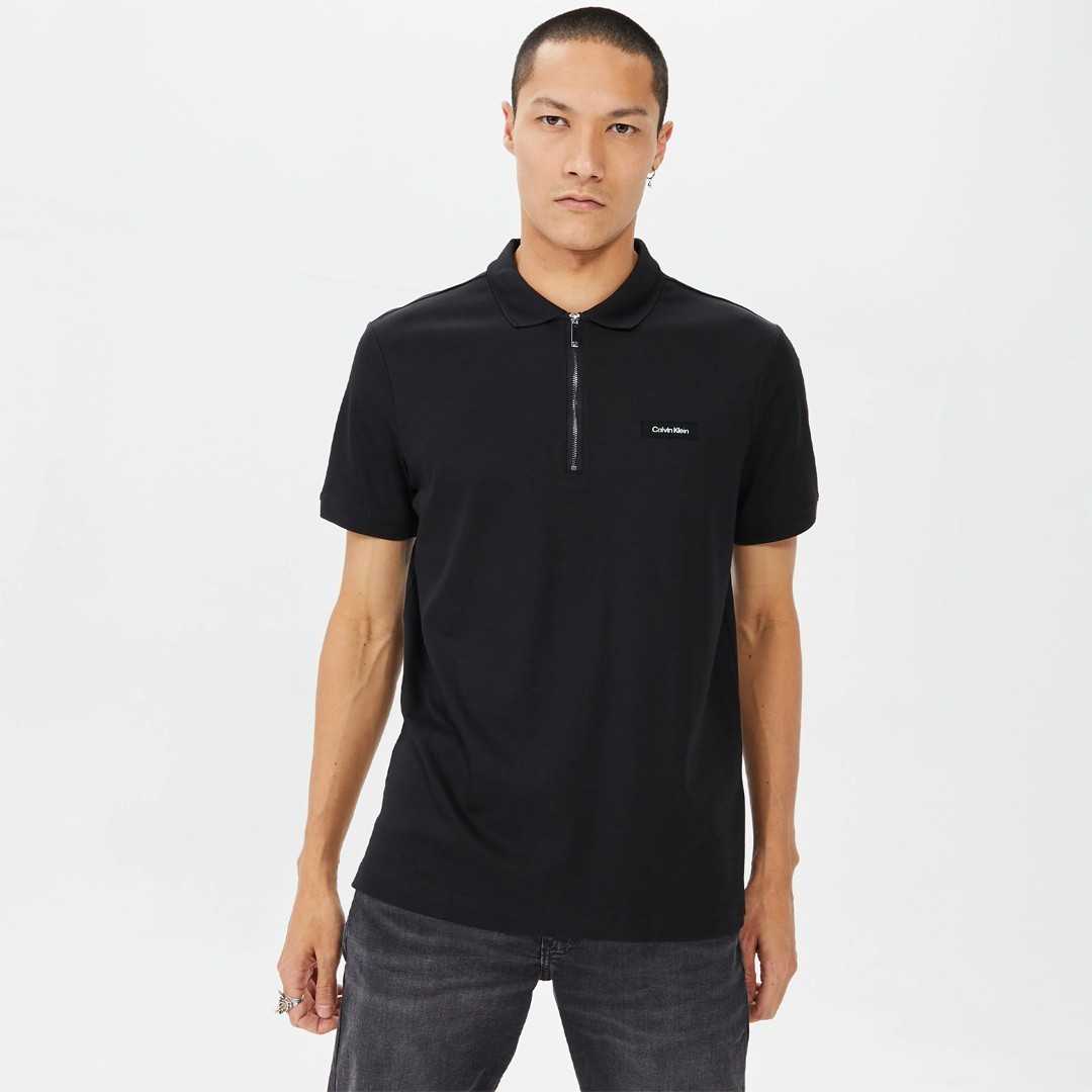 Calvin Klein Smooth Cotton Zip Polo - Siyah