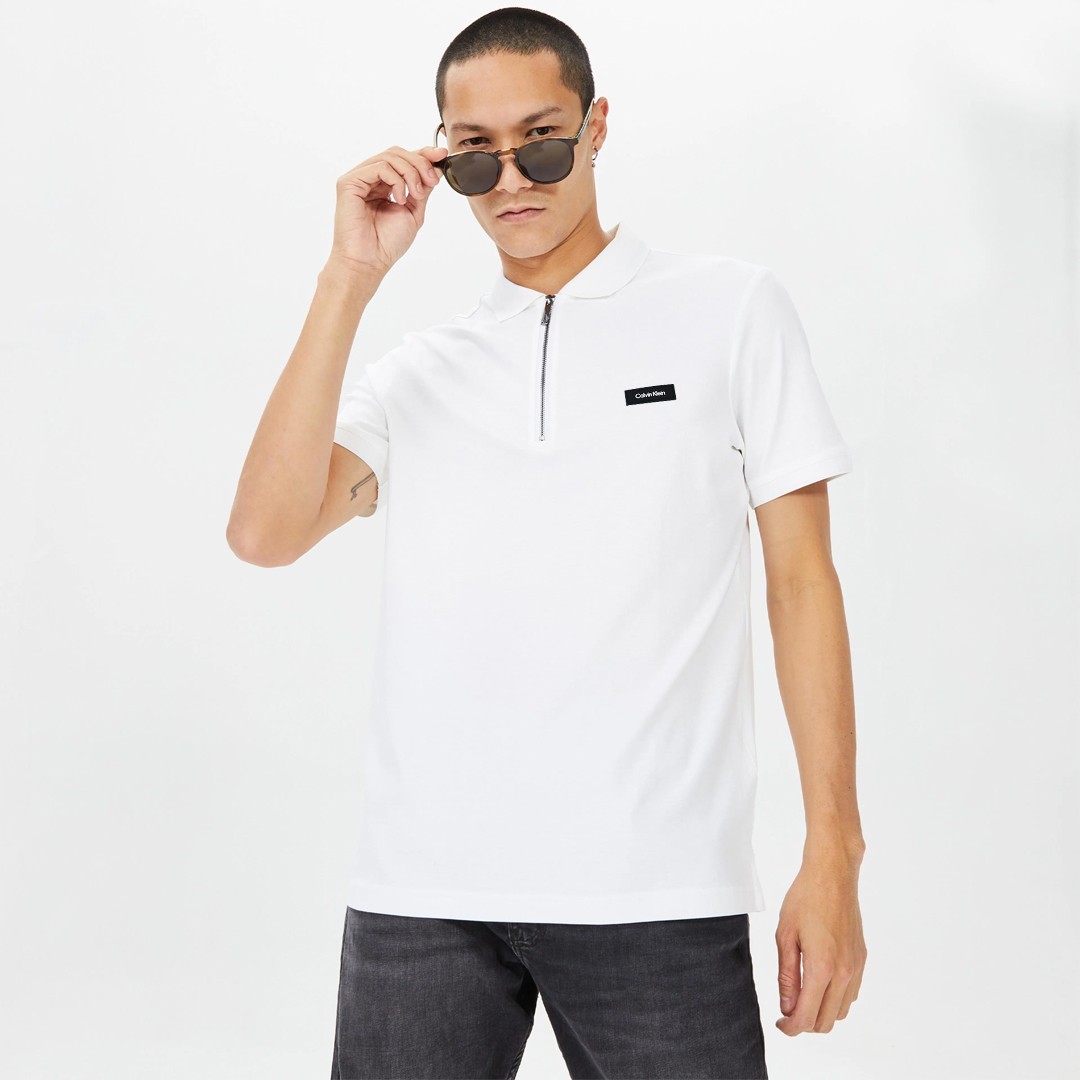 Calvin Klein Smooth Cotton Zip Polo - Beyaz