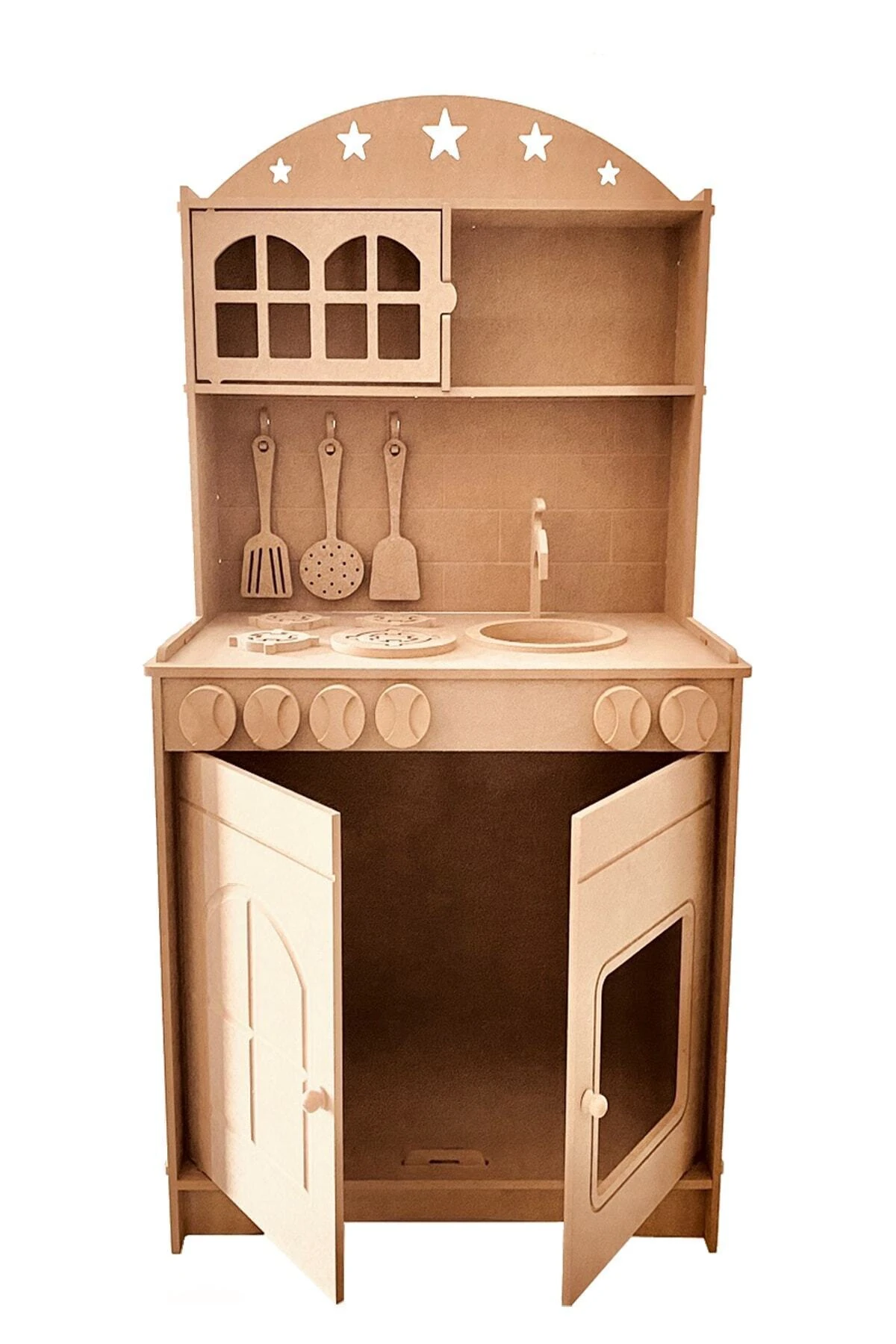 Ahşap Montessori Oyuncak Mutfak Servis Seti | 2 Adet Boya Ve Fırça Hediye