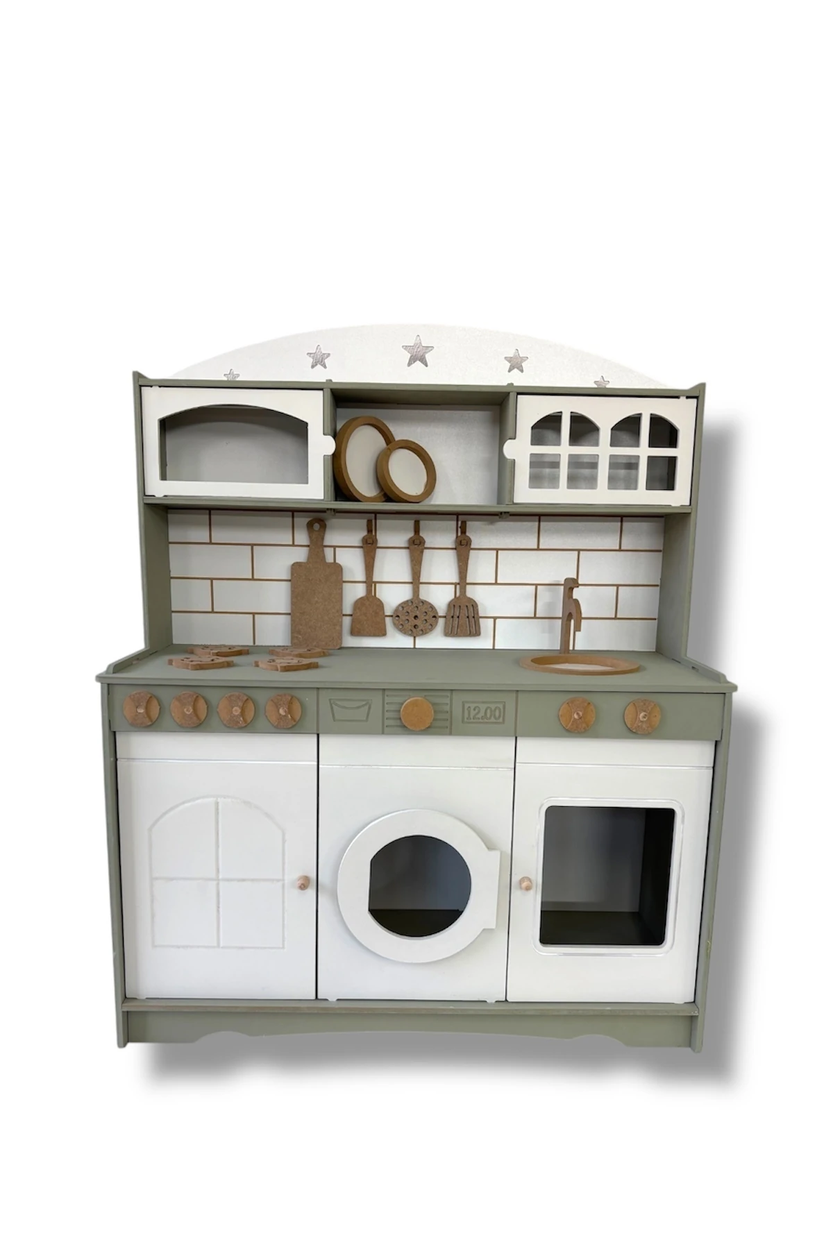 Boyalı Ahşap Oyuncak Mutfak Servis Seti Ihlamur-Beyaz