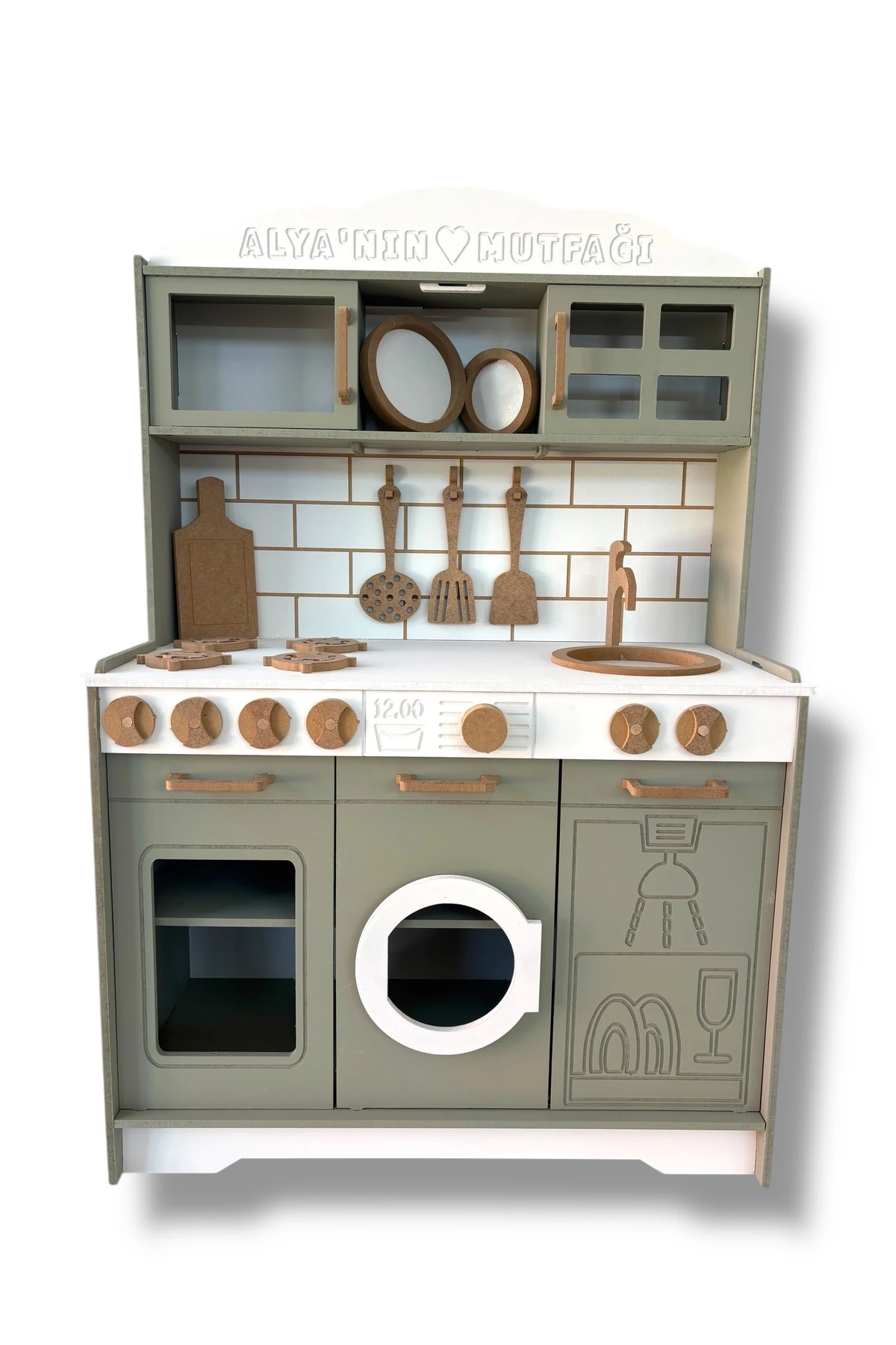 Ahşap Boyalı İsim Yazılabilir Mutfak 14 Parça Servis Seti Hediyeli