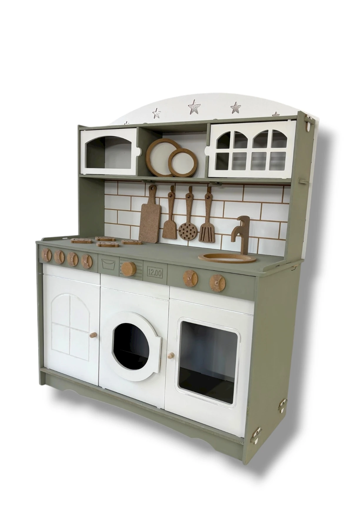 Boyalı Ahşap Oyuncak Mutfak Servis Seti Ihlamur-Beyaz