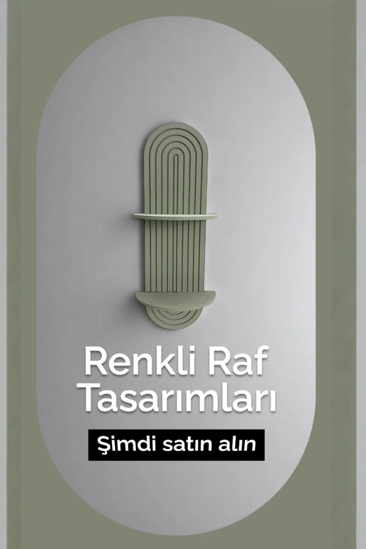 Semplice Ihlamur Yeşili Dekoratif Duvar Rafı Özel Boyalı 54x16 Cm