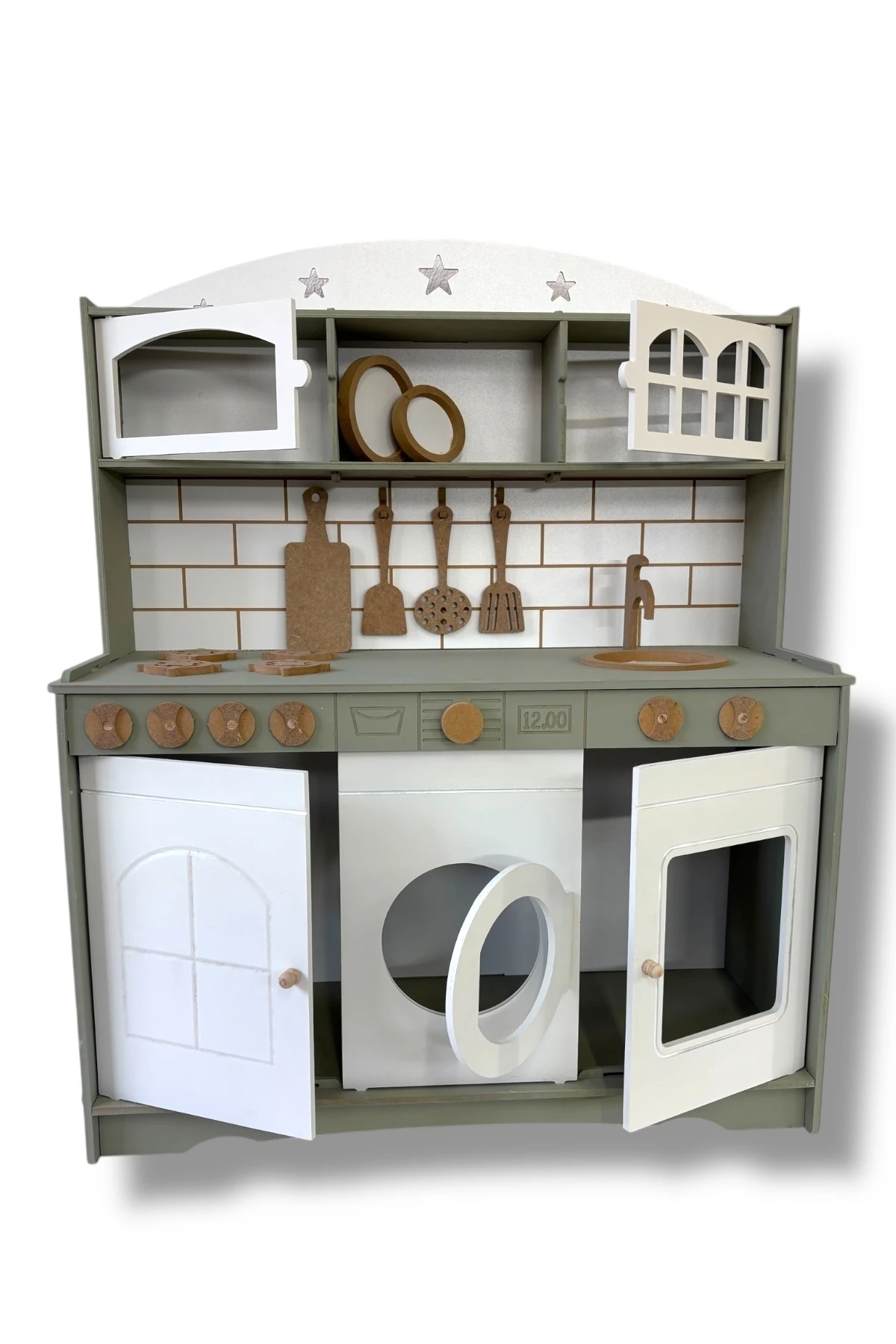 Boyalı Ahşap Oyuncak Mutfak Servis Seti Ihlamur-Beyaz