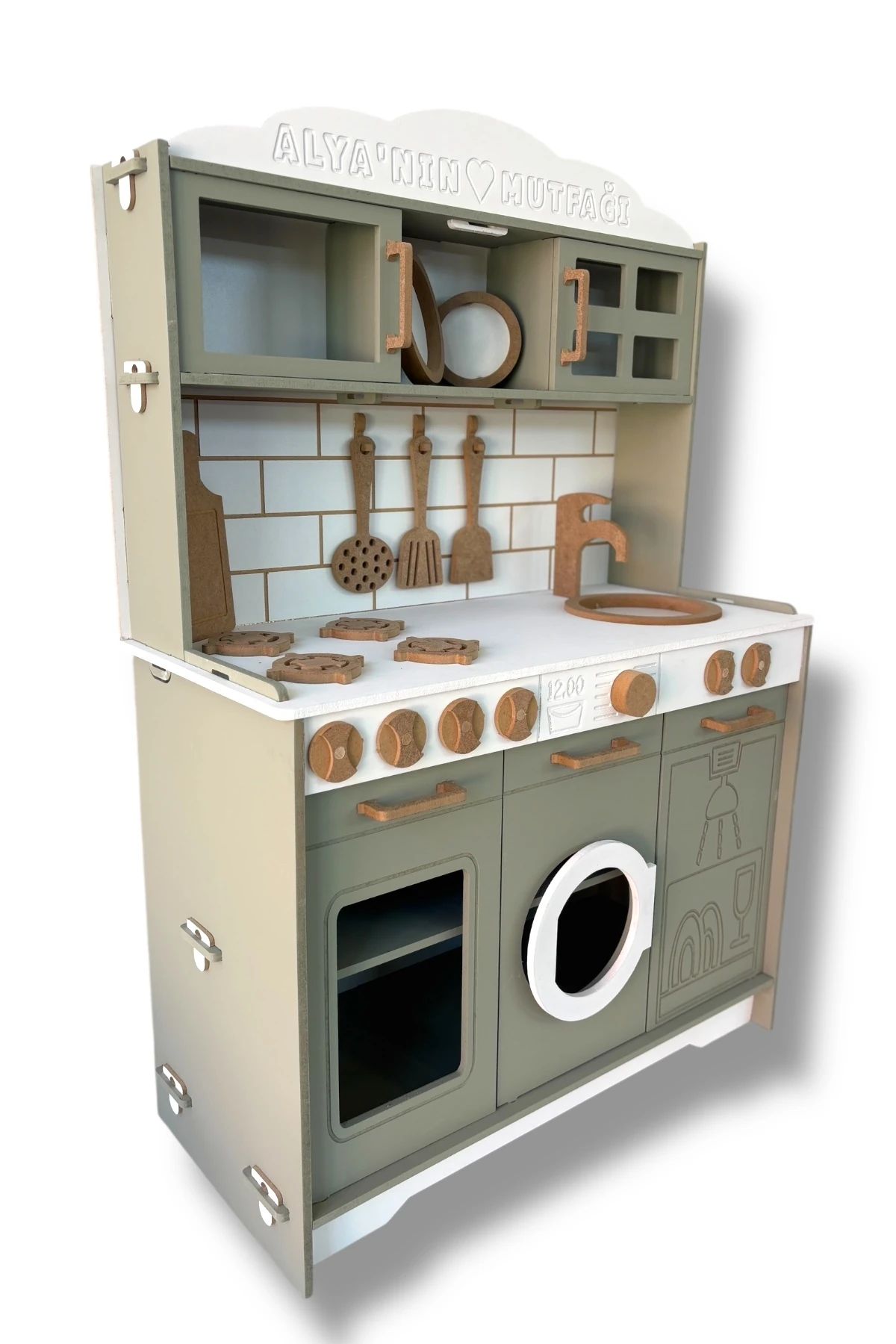 Ahşap Boyalı İsim Yazılabilir Mutfak 14 Parça Servis Seti Hediyeli