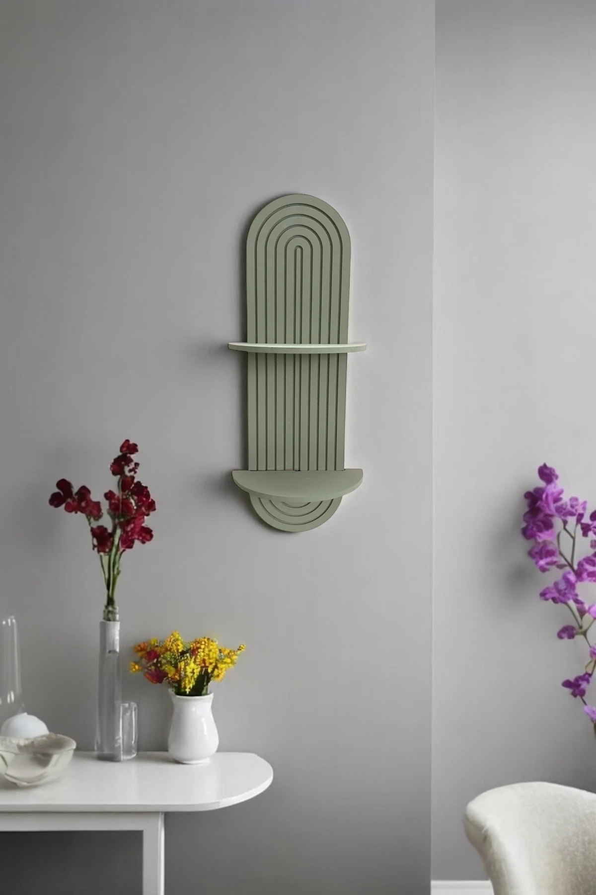 Semplice Ihlamur Yeşili Dekoratif Duvar Rafı Özel Boyalı 54x16 Cm