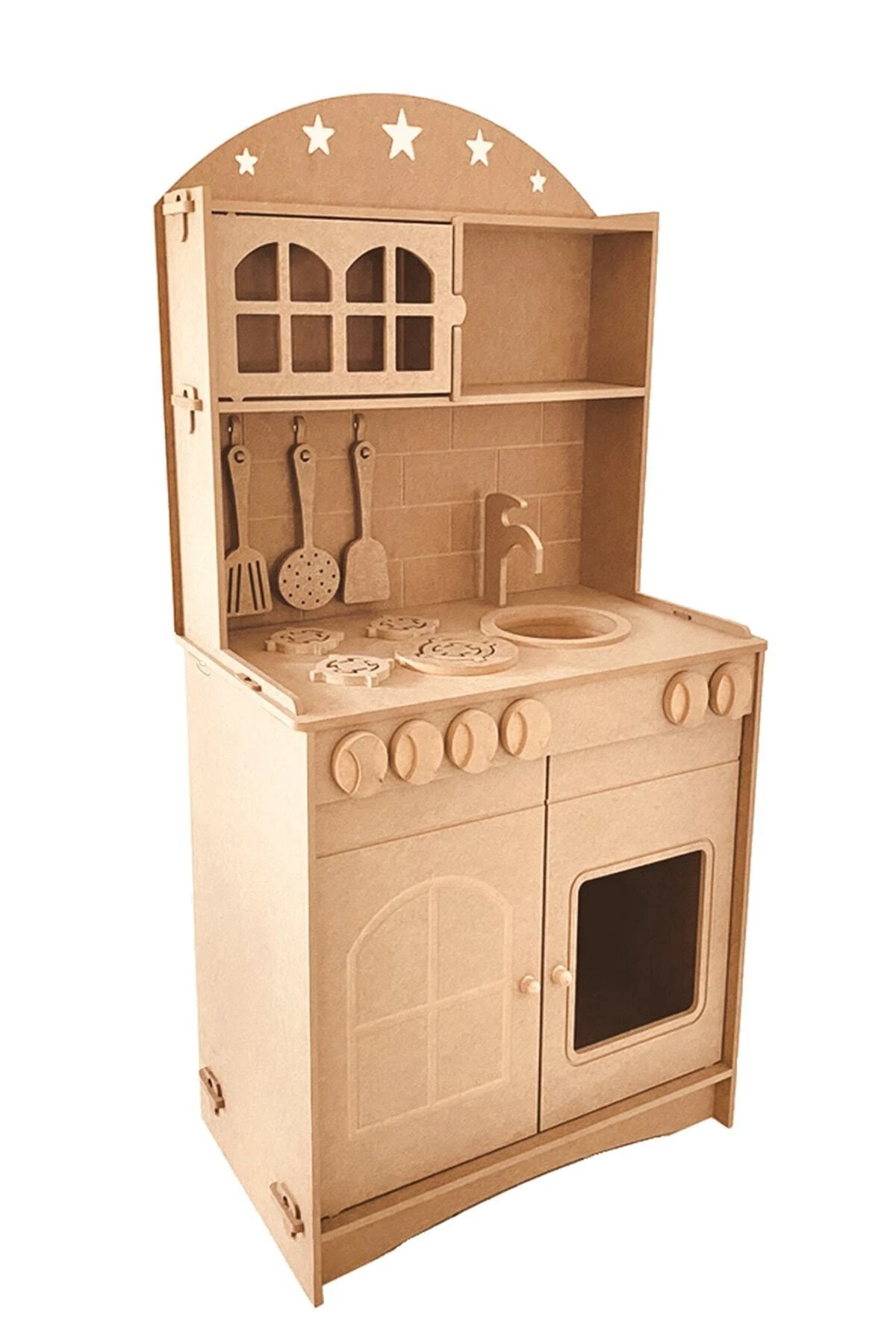 Ahşap Montessori Oyuncak Mutfak Servis Seti | 2 Adet Boya Ve Fırça Hediye