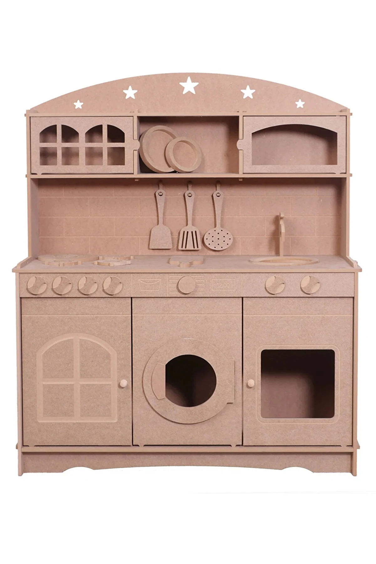 Ahşap Büyük Boy Montessori Oyuncak Mutfak Servis Seti 2 Adet Boya Ve Fırça