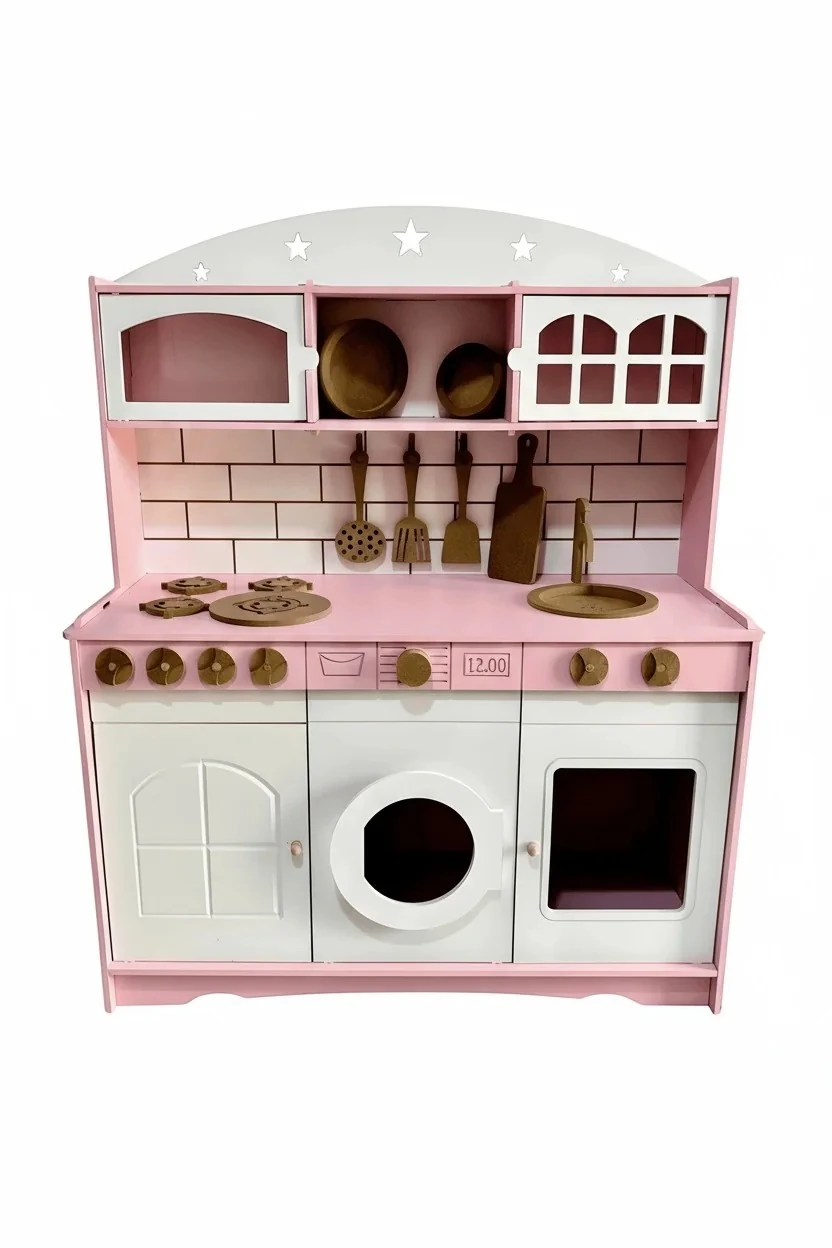 Ahşap Büyük Boy Montessori Oyuncak Rol Yapma Mutfak Seti Tabak+Spatula Hediye