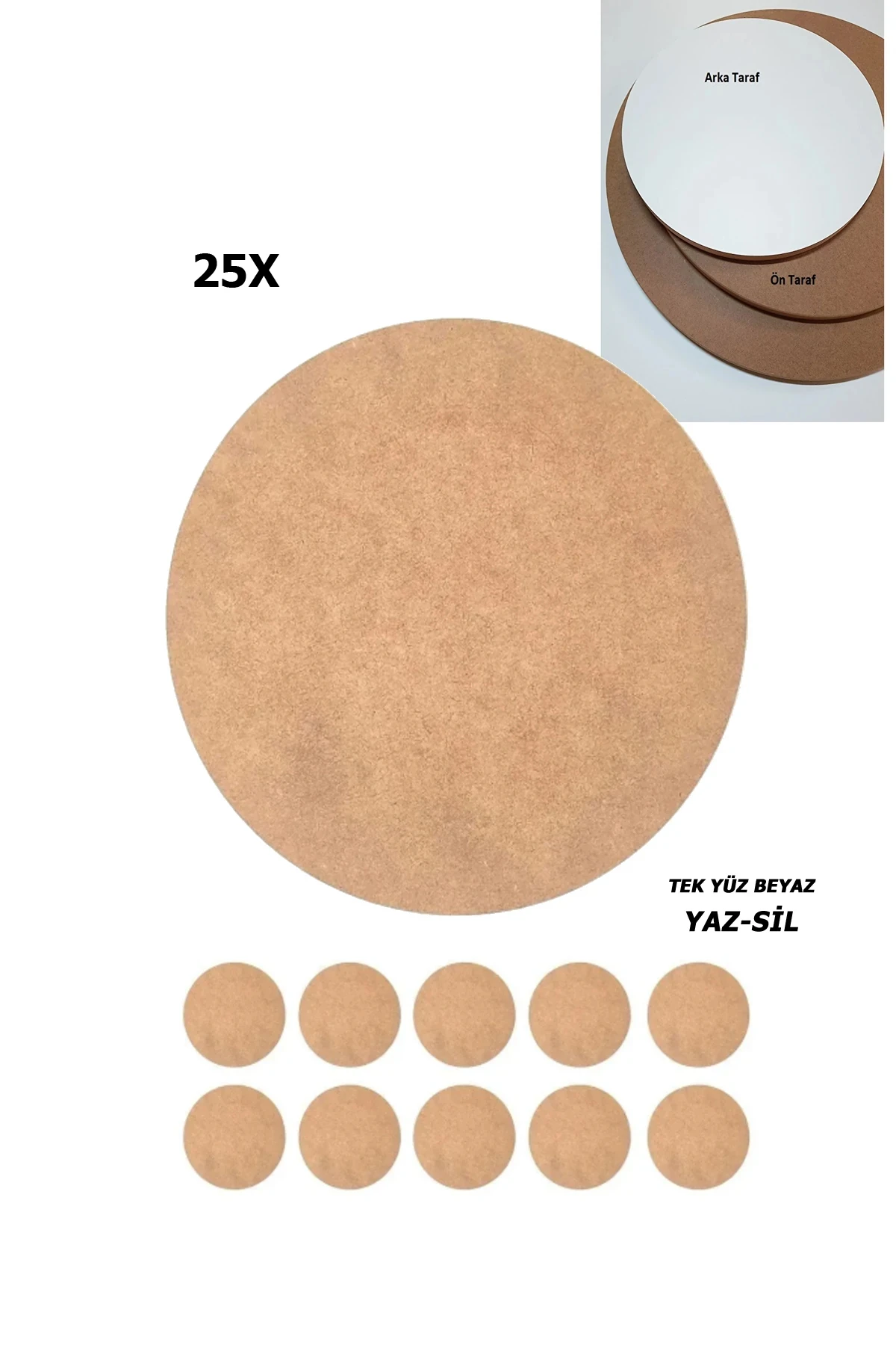 Ahşap Supla 25 Adet 30 CM Yuvarlak Tekyüz Beyaz (Çocuk Yaz-Sil Boyanabilir Kara Tahta Oyuncak)