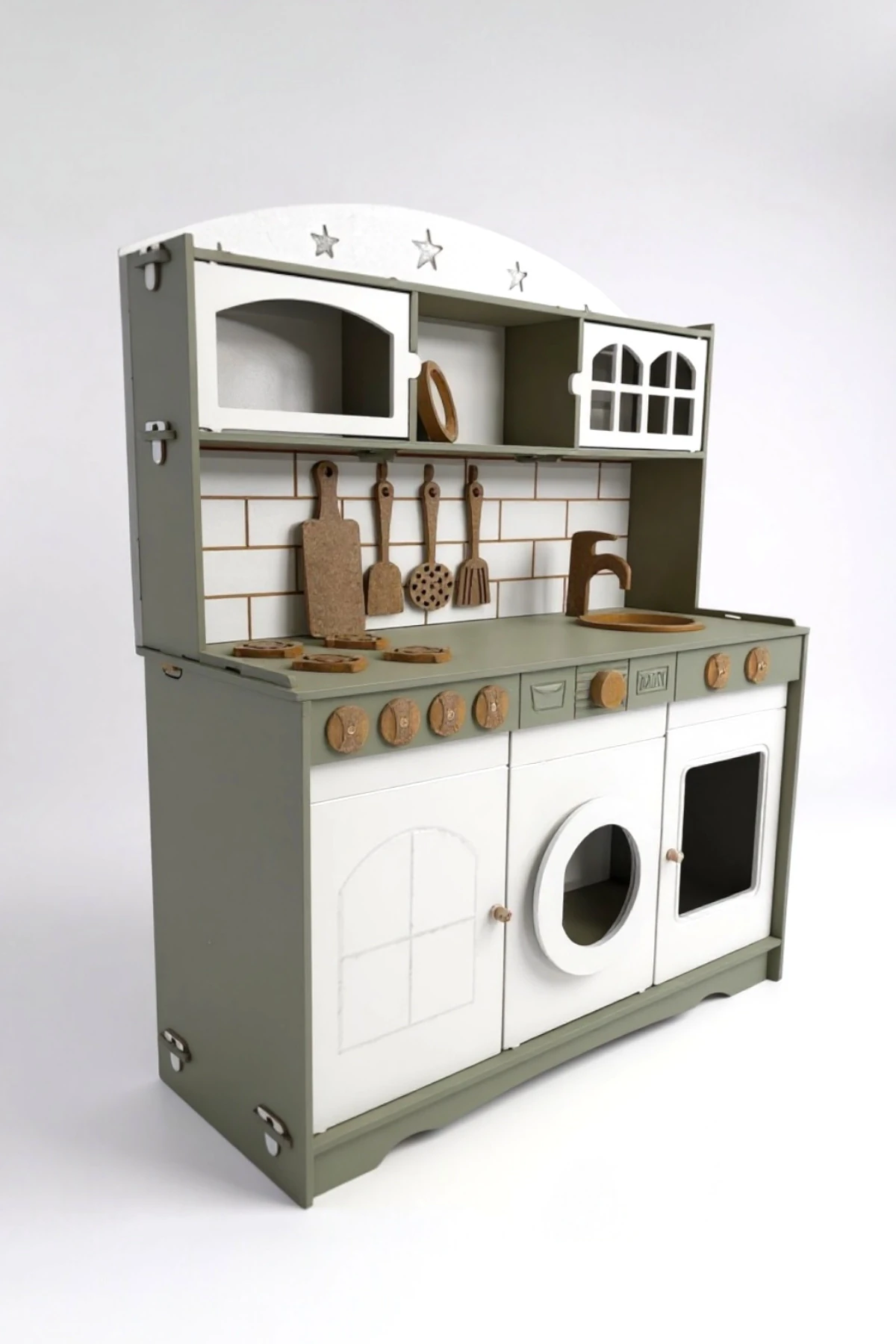 Boyalı Ahşap Oyuncak Mutfak Servis Seti Ihlamur-Beyaz