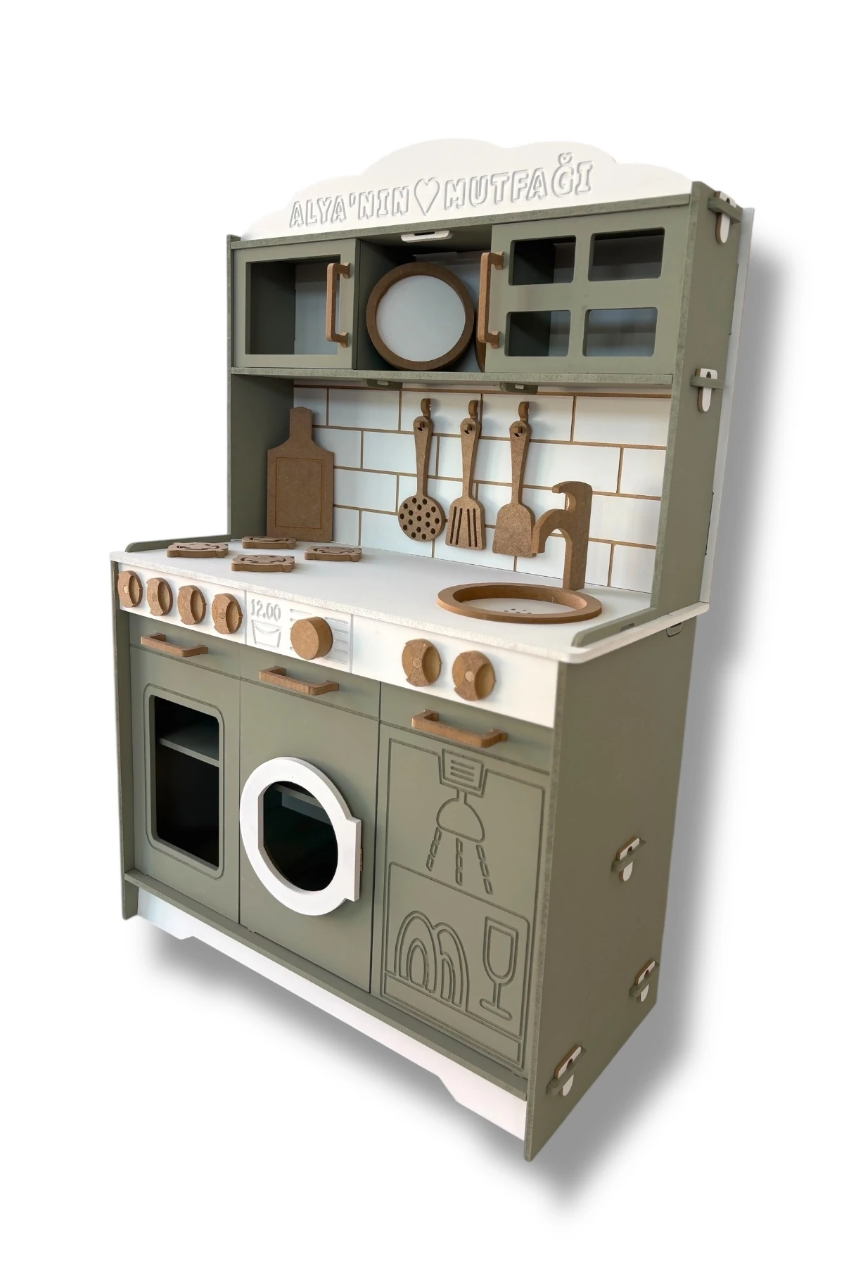 Ahşap Boyalı İsim Yazılabilir Mutfak 14 Parça Servis Seti Hediyeli