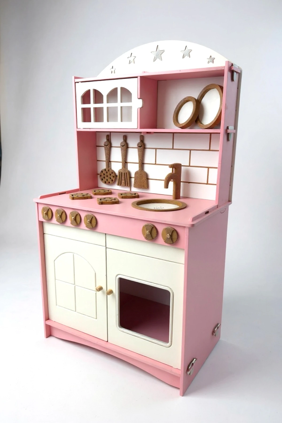 Pembe Boyalı Mutfak Montessori Oyuncak Set Ekonomik Seri