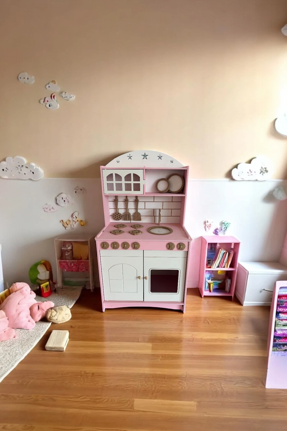 Pembe Boyalı 2 Kapaklı Oyuncak Mutfak Ekonomik Seri