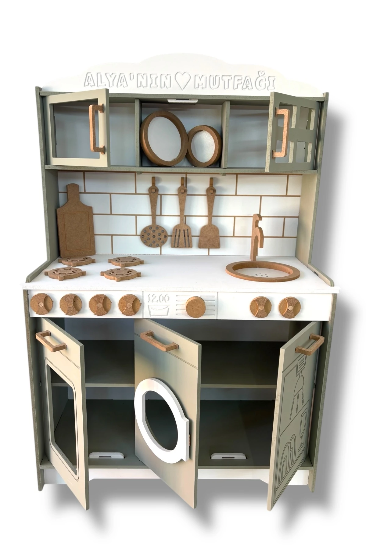 Ahşap Boyalı İsim Yazılabilir Mutfak 14 Parça Servis Seti Hediyeli