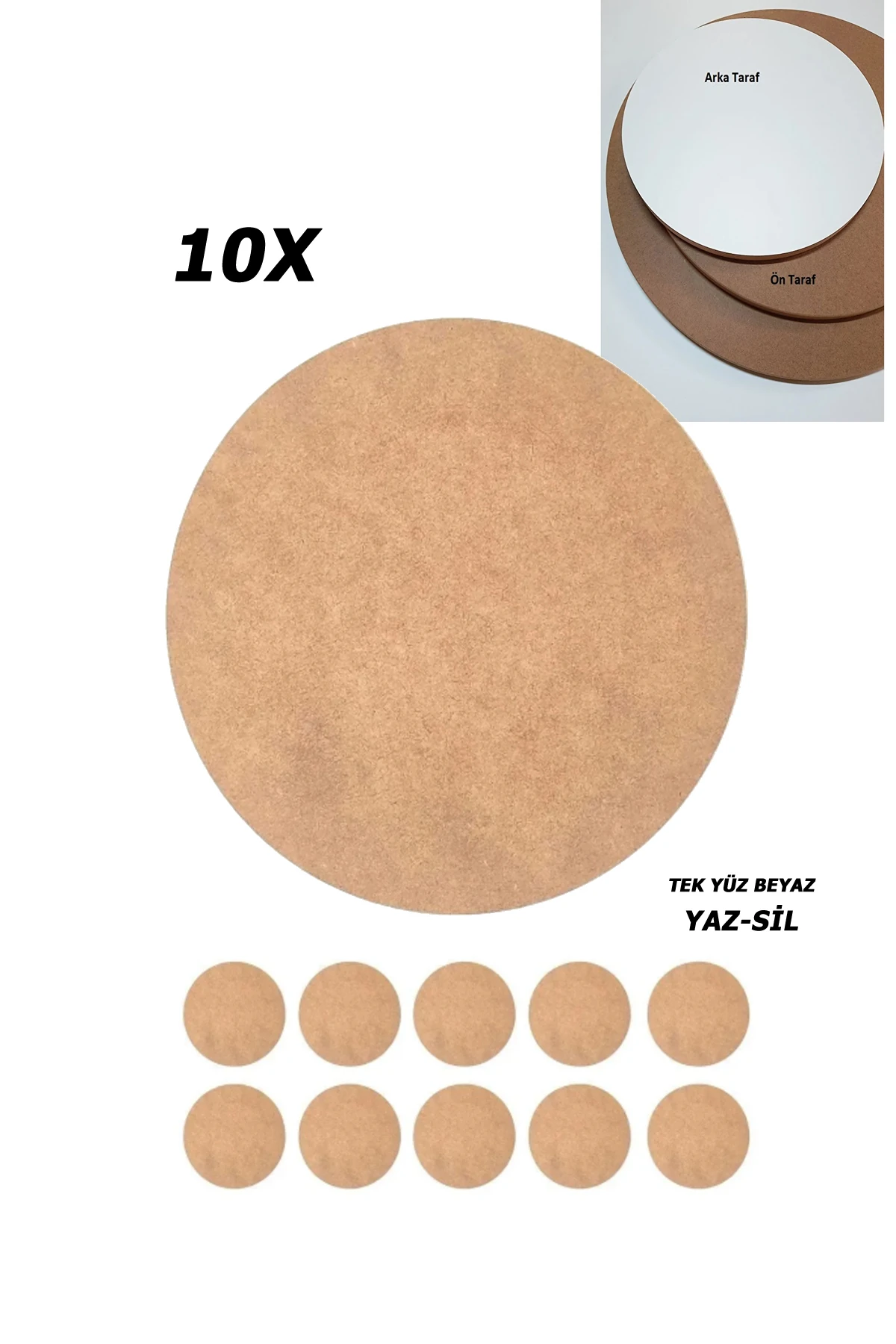 Ahşap Supla 10 Adet 30 CM Yuvarlak Tekyüz Beyaz (Çocuk Yaz-Sil Boyanabilir Kara Tahta Oyuncak)