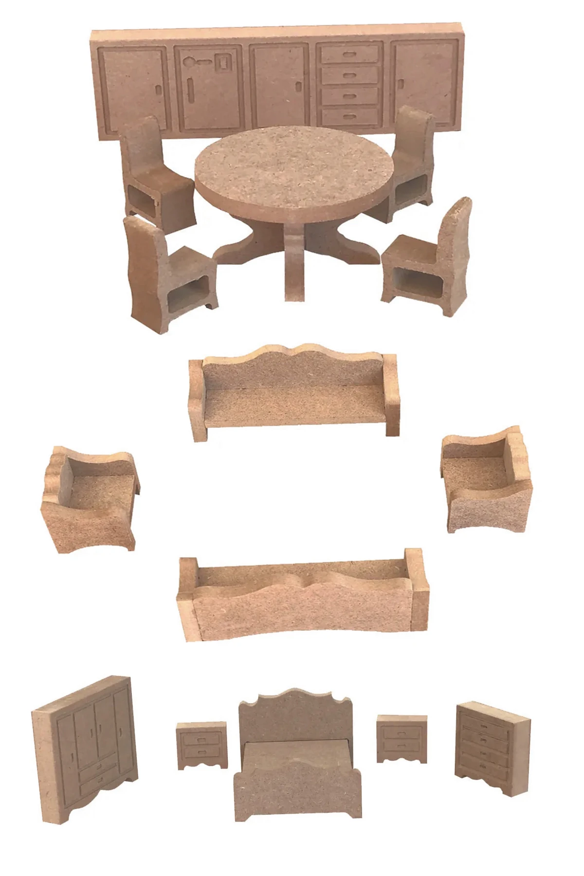 Ahşap Minyatür Boyanabilir Çocuk Etkinlik Workshop Mobilya Takımı Oyun Evi 15 Parça