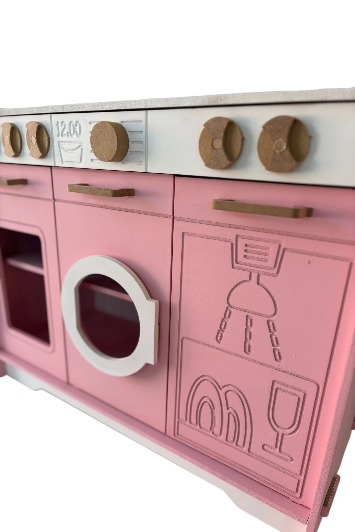 Ahşap Pembe Boyalı İsim Yazılabilir Mutfak 14 Parça Servis Seti Hediyeli